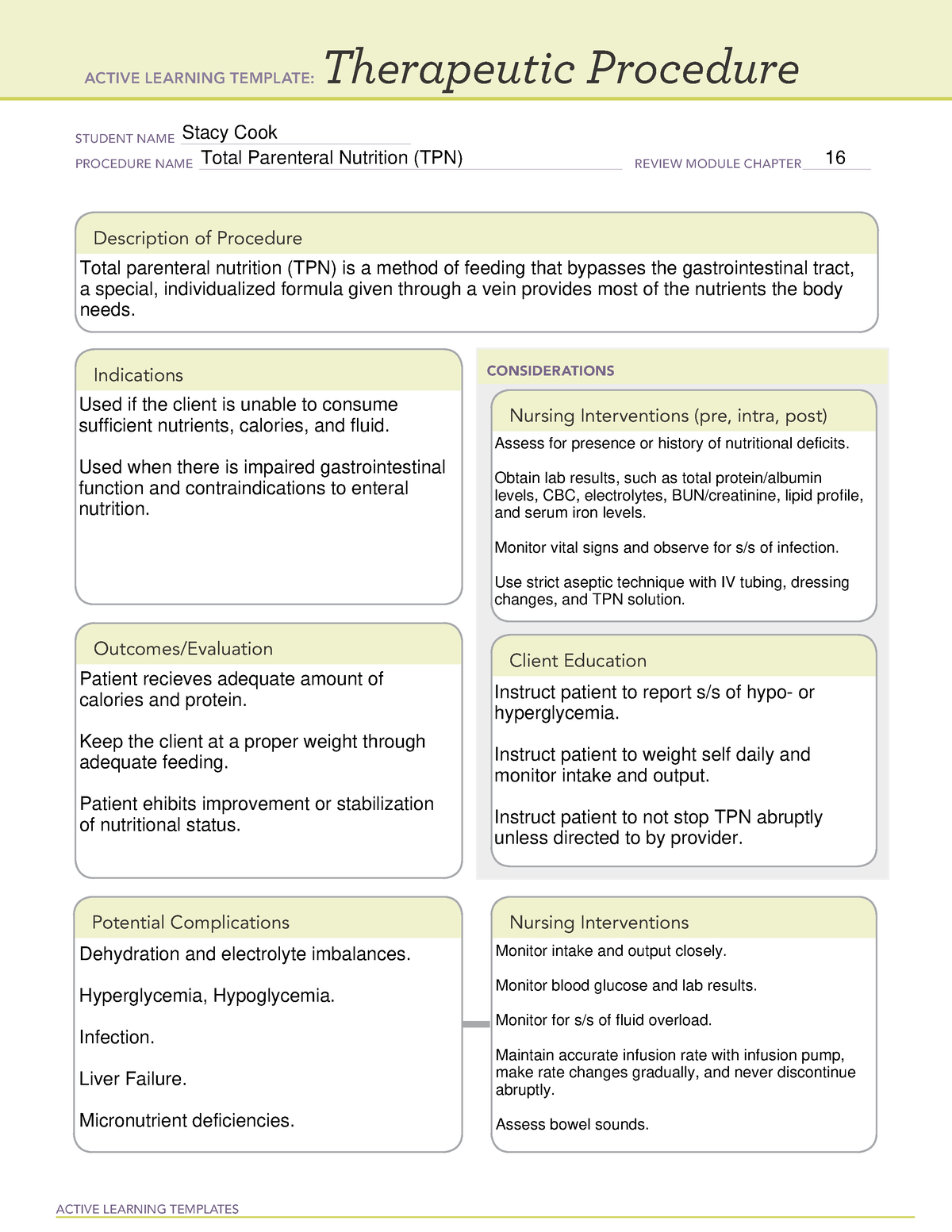 ATI Therapeutic Procedure Total Parenteral Nutrition ACTIVE 