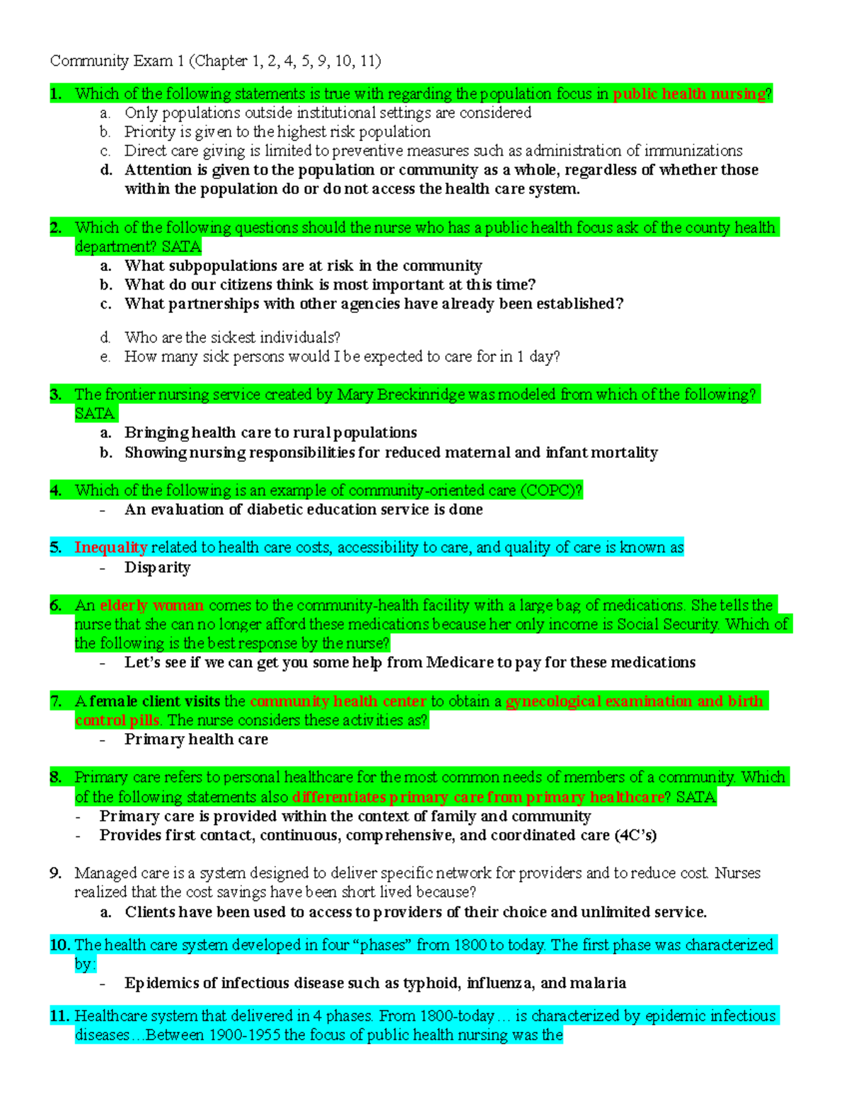 Community Test 1 - Community Exam 1 (Chapter 1, 2, 4, 5, 9, 10, 11 ...