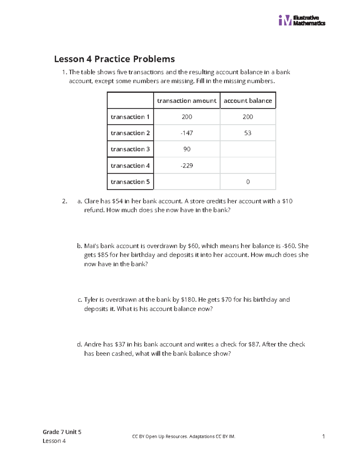 Grade 7 5 4 Lesson curated practice problem set - Lesson 4 Practice ...