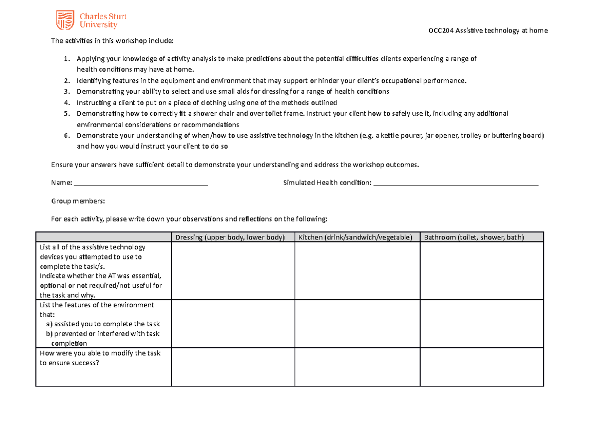 9.0 AT at home - activity sheet - OCC204 Assistive technology at home ...