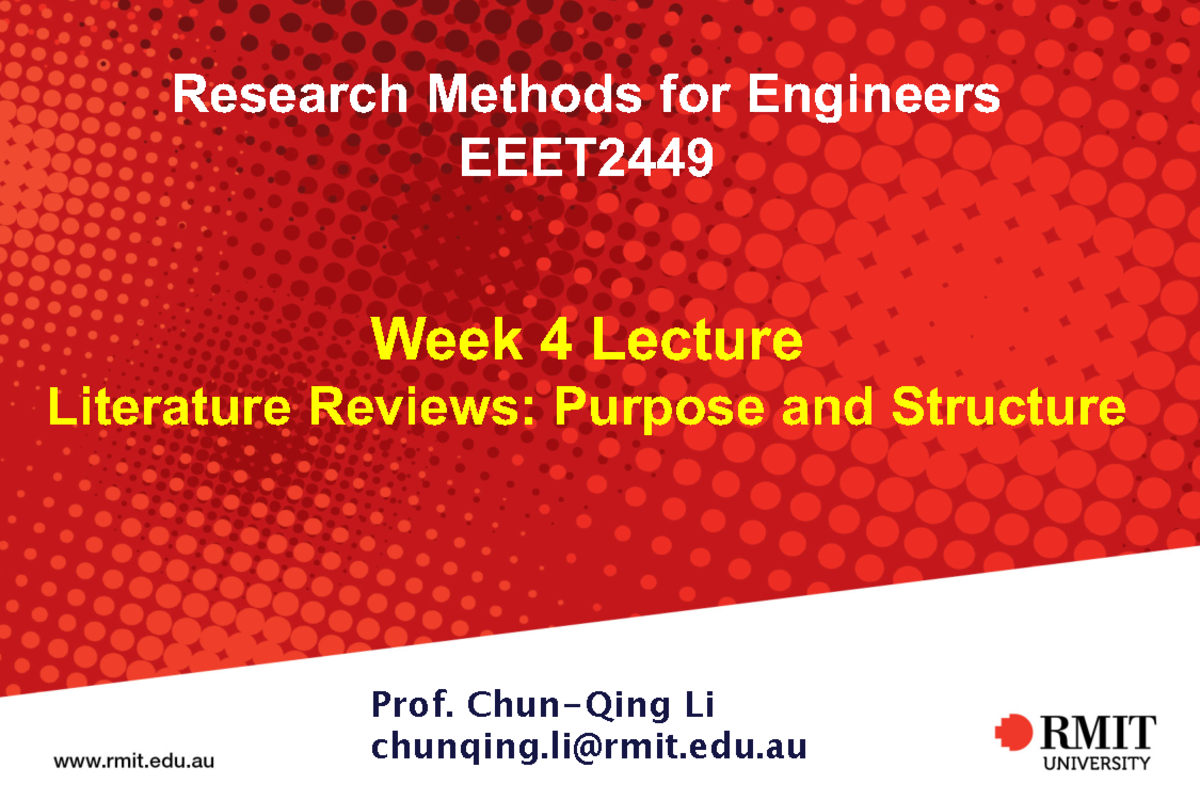 EEET2449 Week 4 Lecture literature reviews RMIT University©2012