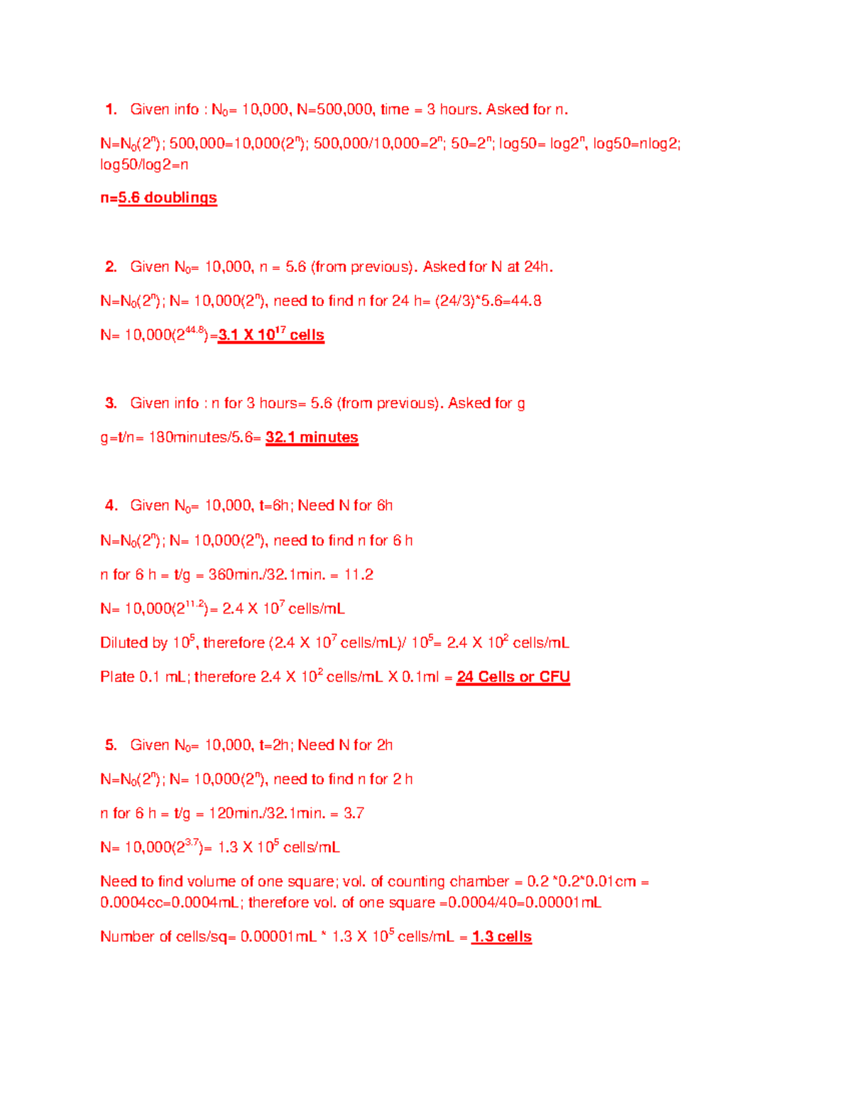 Calculating n and N in Microbiology Experiments - Studocu