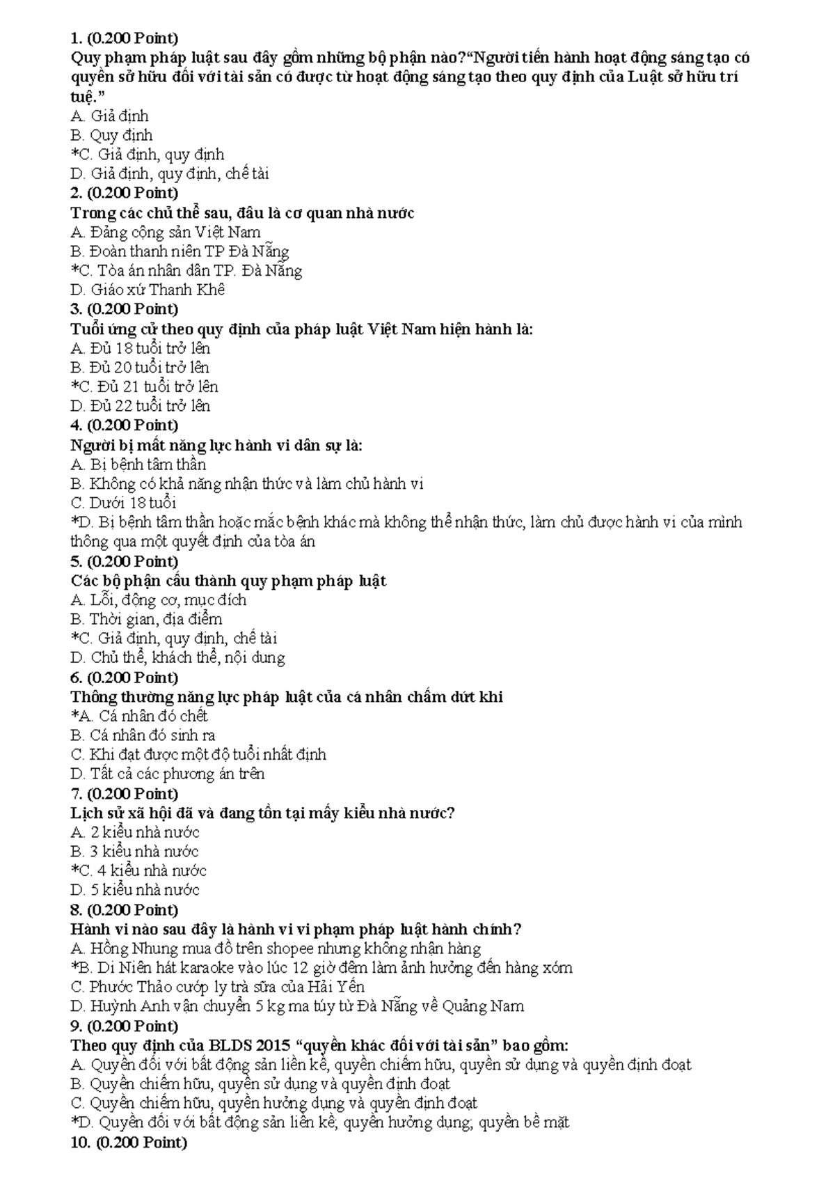 PLĐC 2 Hay (0 Point) Quy phạm pháp luật sau đây gồm những bộ phận