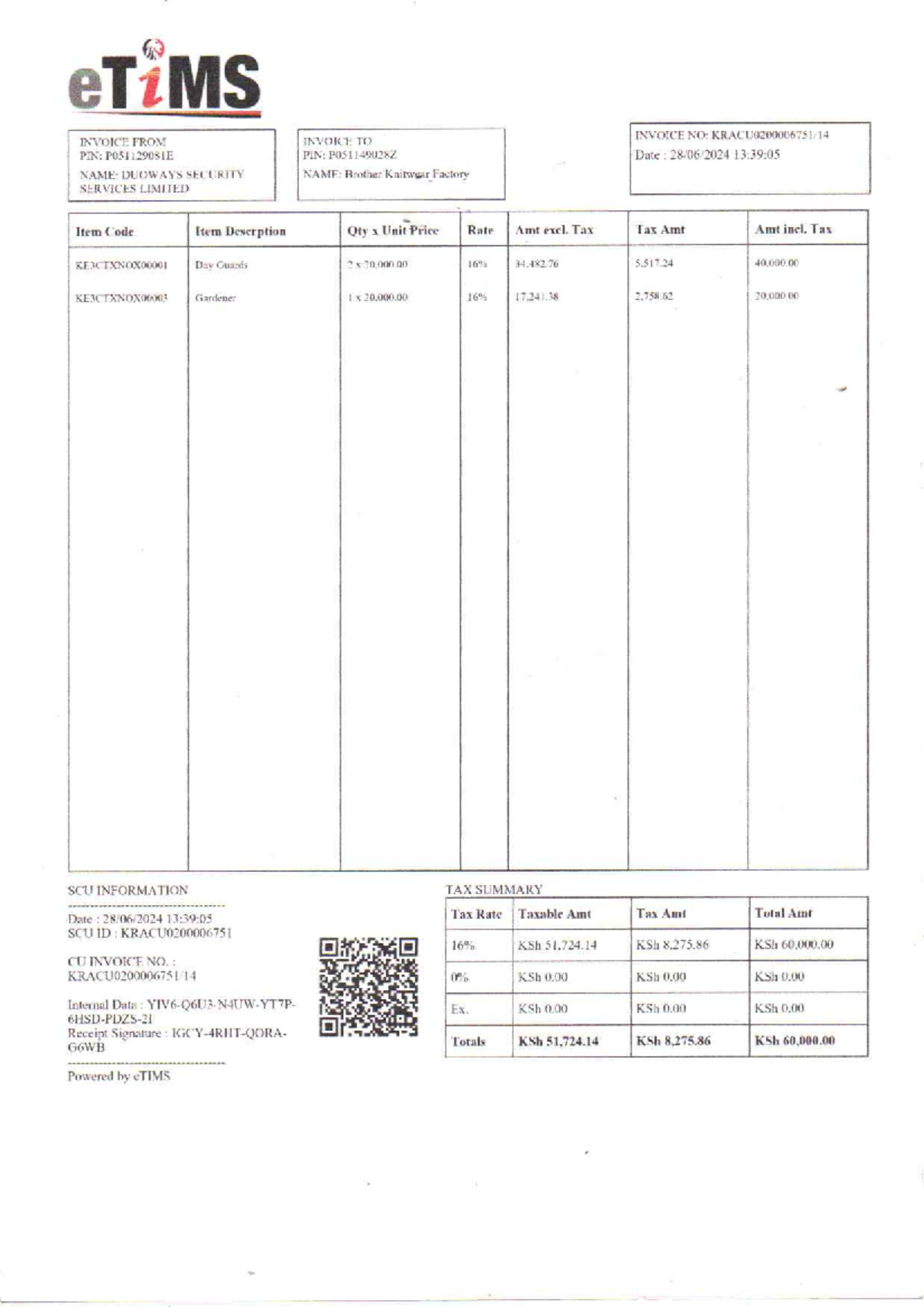 Form20240628 17004763 - eT MS INVOICE NO: INVOICE FROM INVOICE TO PIN ...