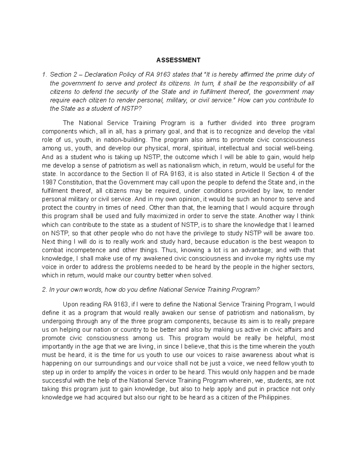 Impact of nstp to students picture