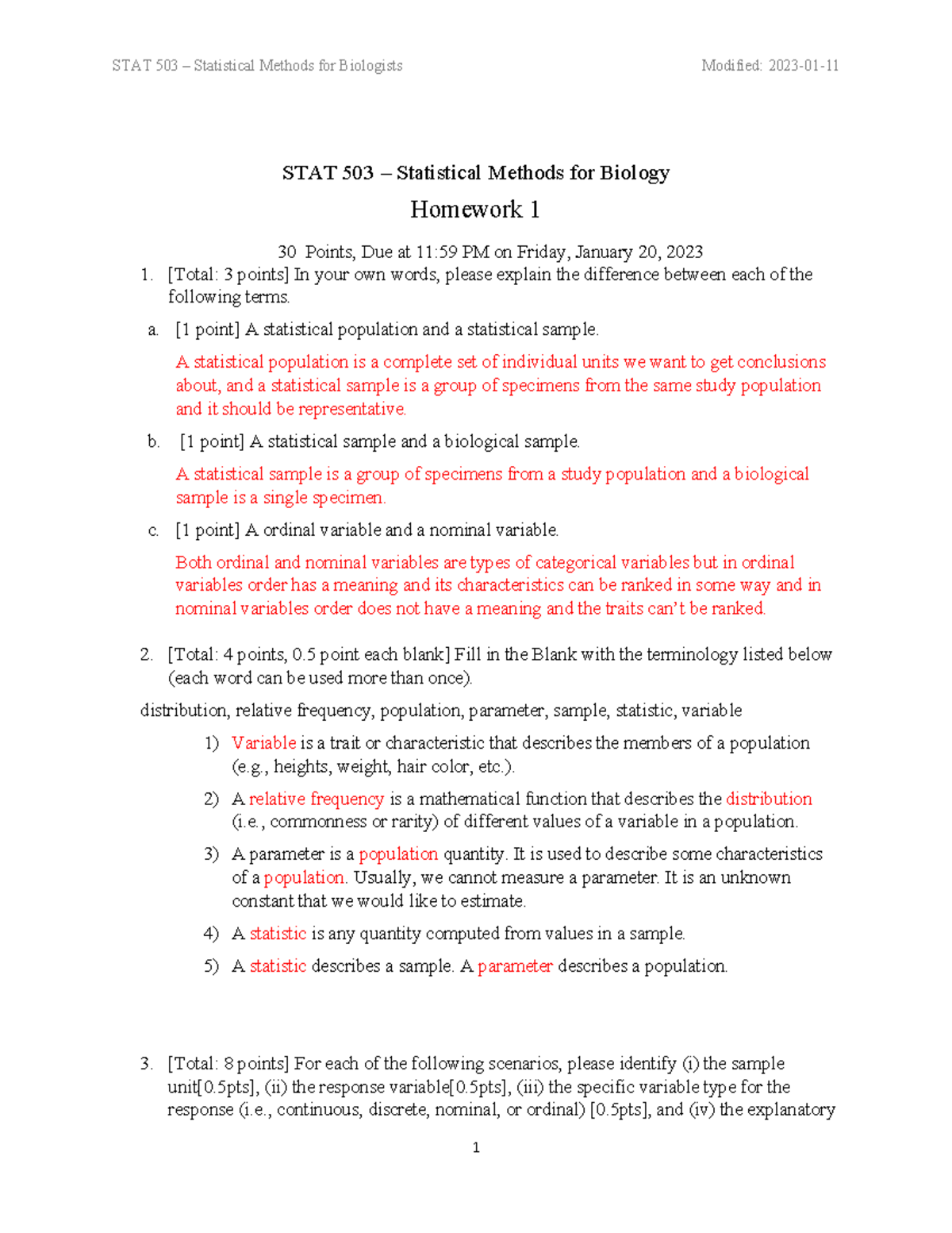 Stat503 spring 2023 hw1 - STAT 503 – Statistical Methods for Biology ...