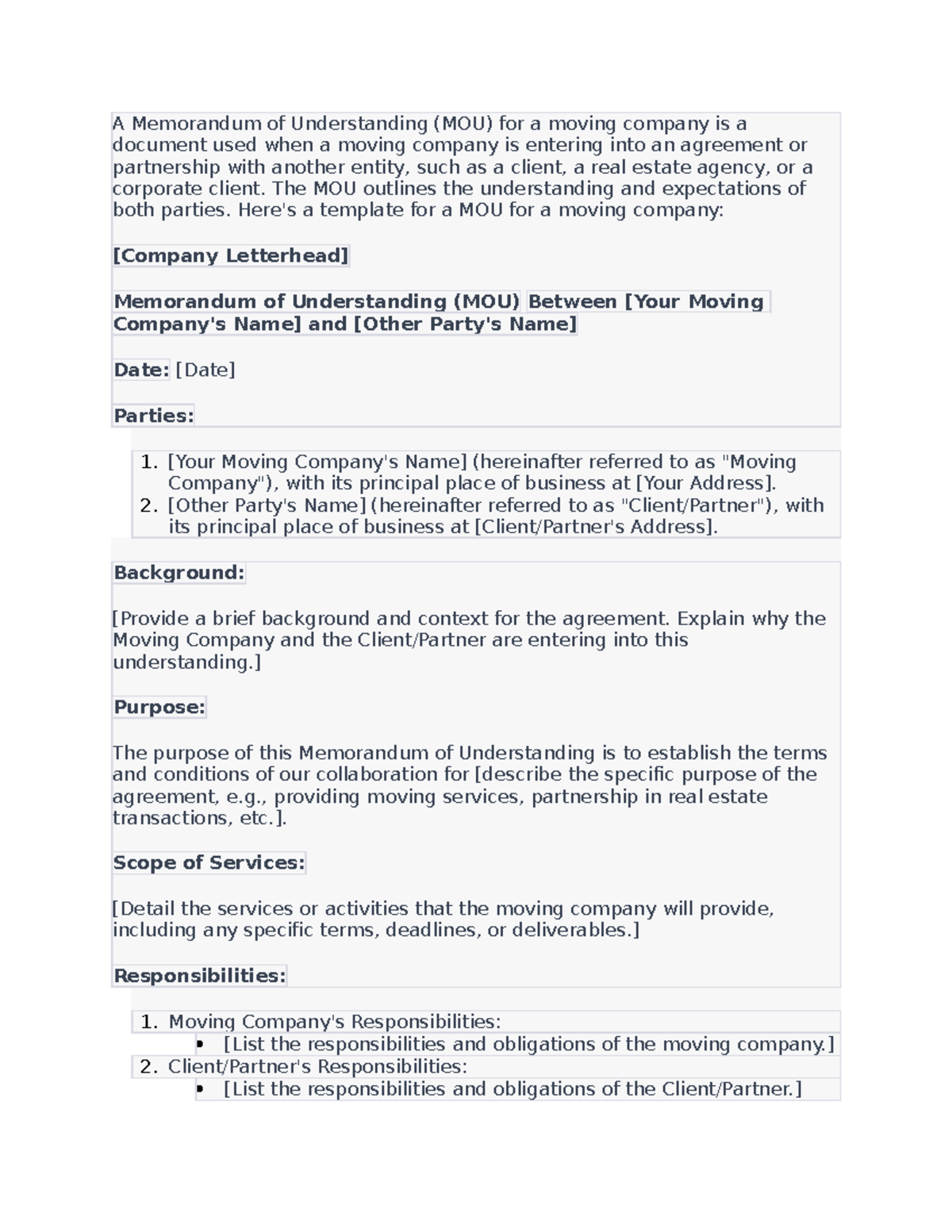 A Memorandum of Understanding - The MOU outlines the understanding and ...