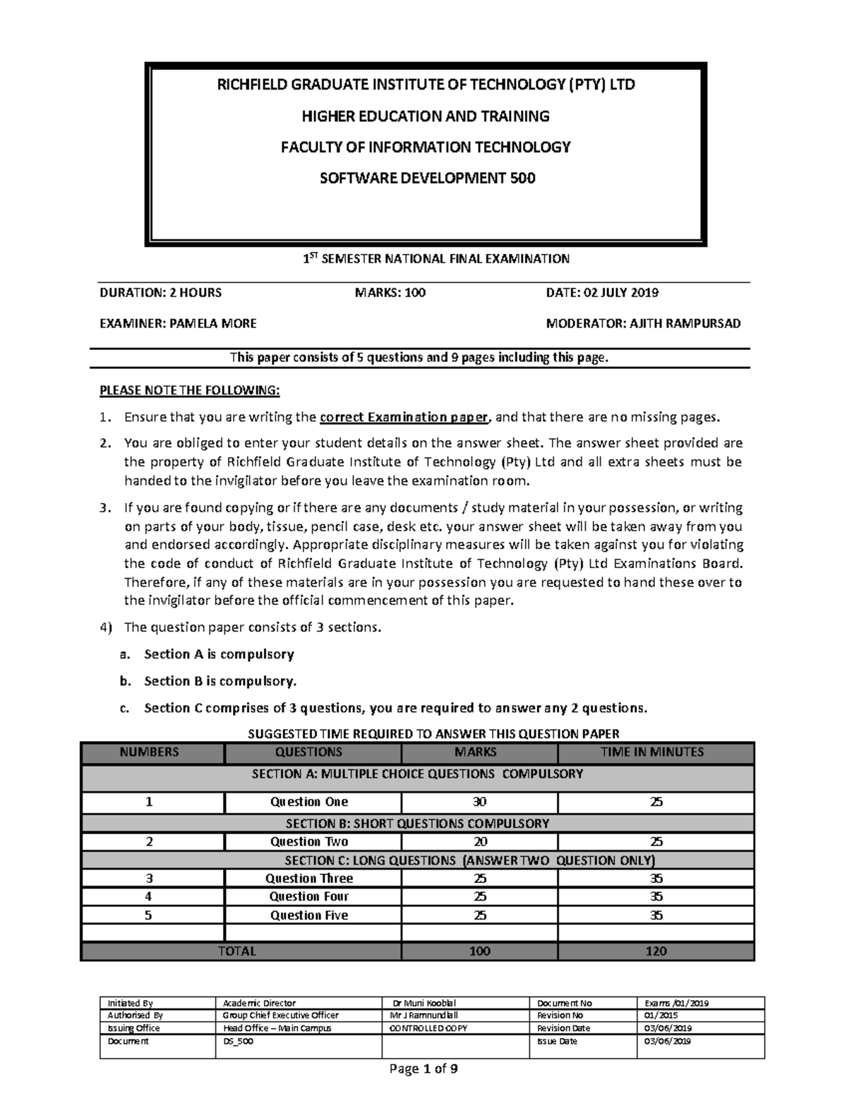 SD 500 Assignment For Fist Year At Richfield Gratitude Institute Of