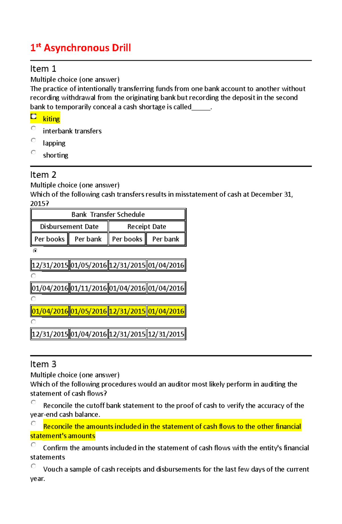 1st Asynchronous Drill Answers 1 st Asynchronous Drill Item 1