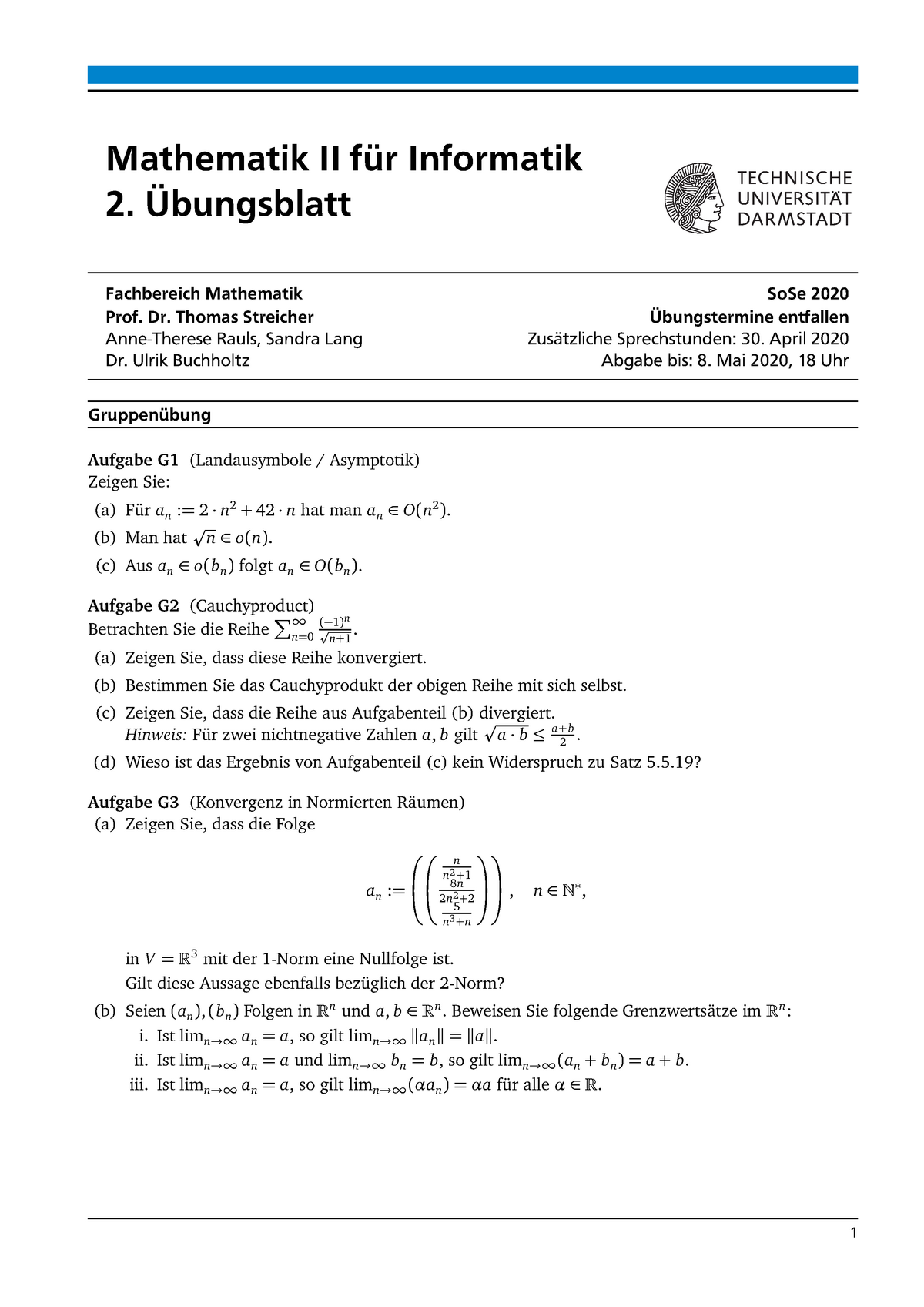 Uebung 02 - Mathematik II Für Informatik 2. Übungsblatt Fachbereich ...