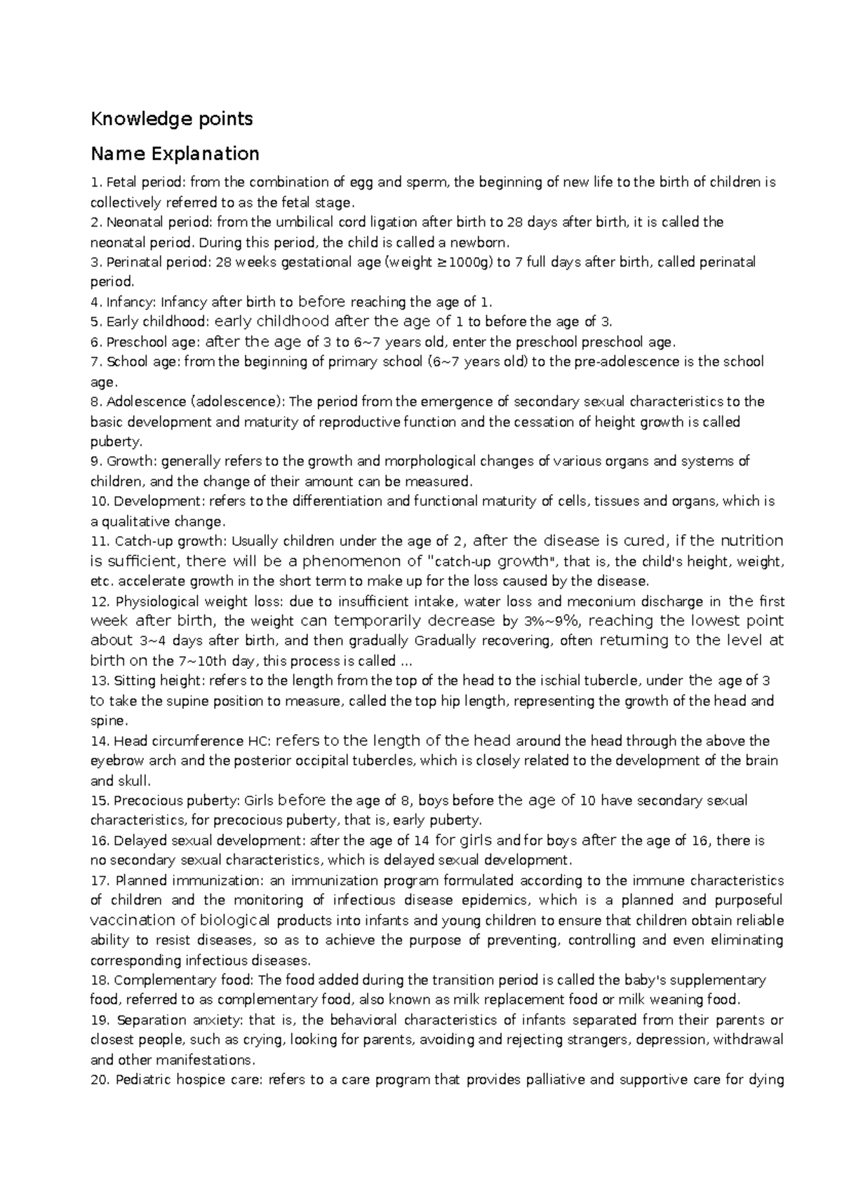 Sum up NURS222 - Tasks to be completed - Knowledge points Name ...