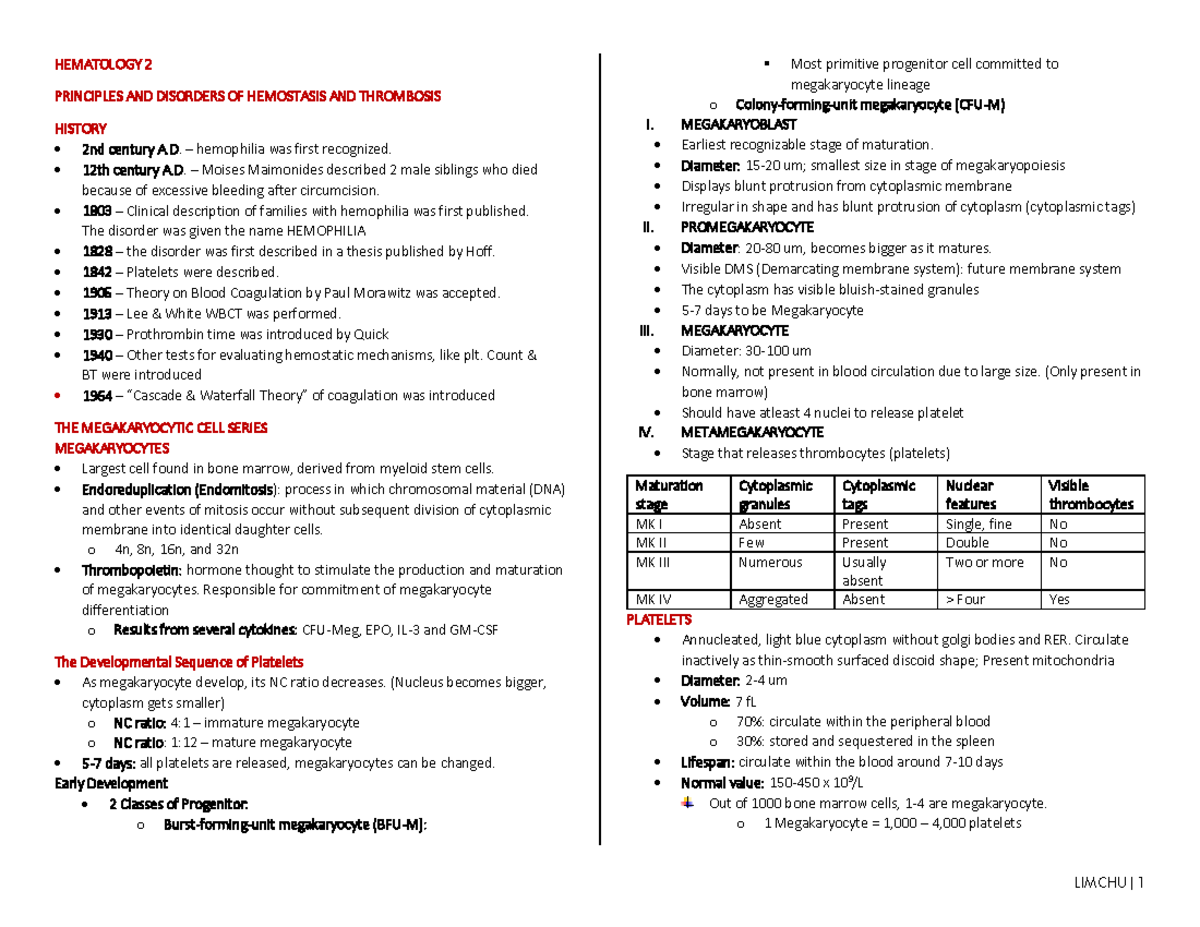 Hematology 2 LEC AND LAB Complete Notes - HEMATOLOGY 2 PRINCIPLES AND ...