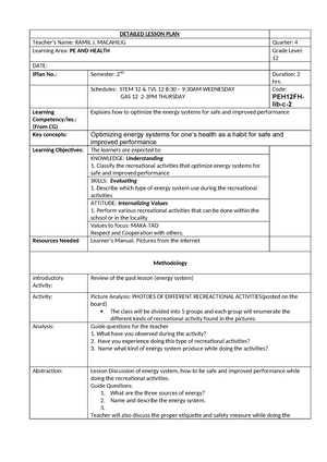 Pe4 Dlp Lesson 07 - Pe & Health - Detailed Lesson Plan Slearning Area 