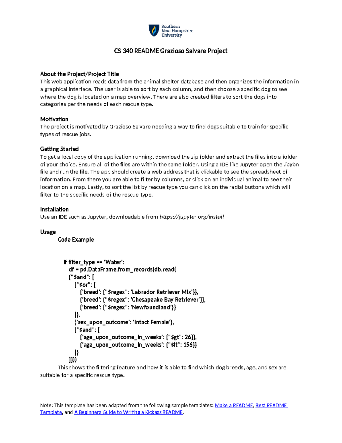 CS 340 Readme Project 2 - Ibarra - CS 340 README Grazioso Salvare ...