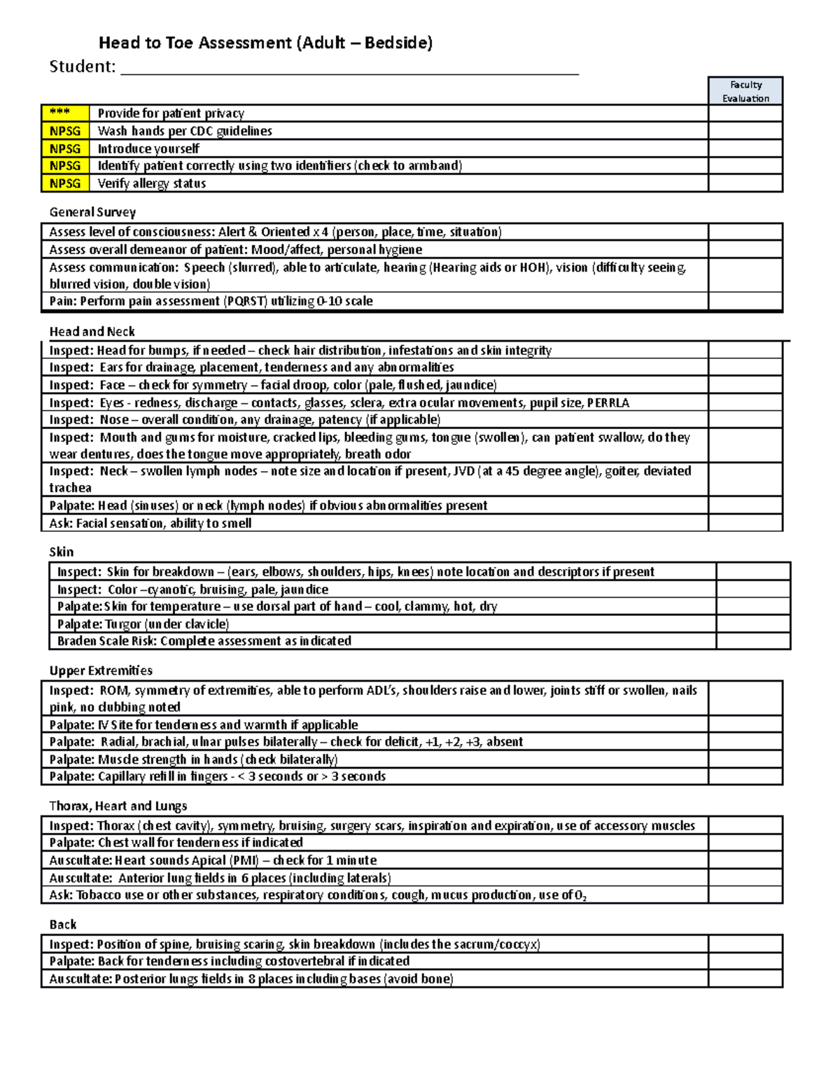 N101L - Head to Toe Assessment Validation Sheet - Head to Toe ...