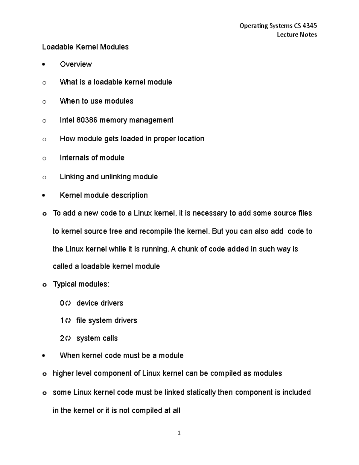 2021-Operating Systems-CS 4345-Lecture Notes-Linux Kernel Mod - CS 4345 ...