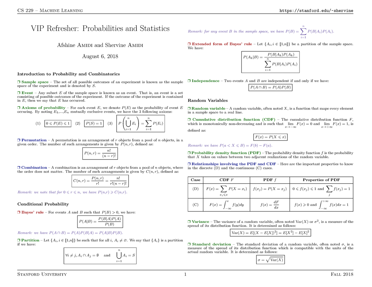 Refresher Probabilities Statistics Studocu