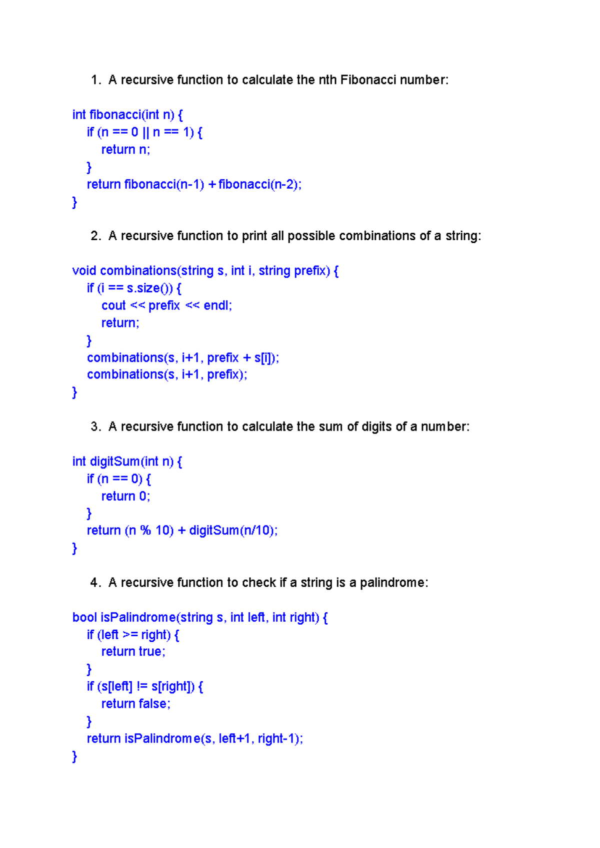 Recursion example C++ - practice materials - A recursive function to ...