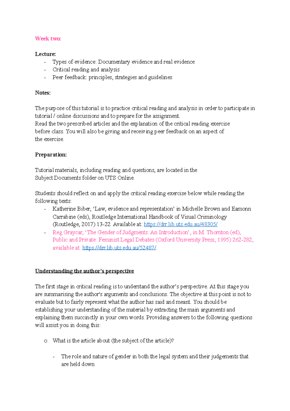 Week Two Lec Notes - Week two: Lecture: - Types of evidence ...