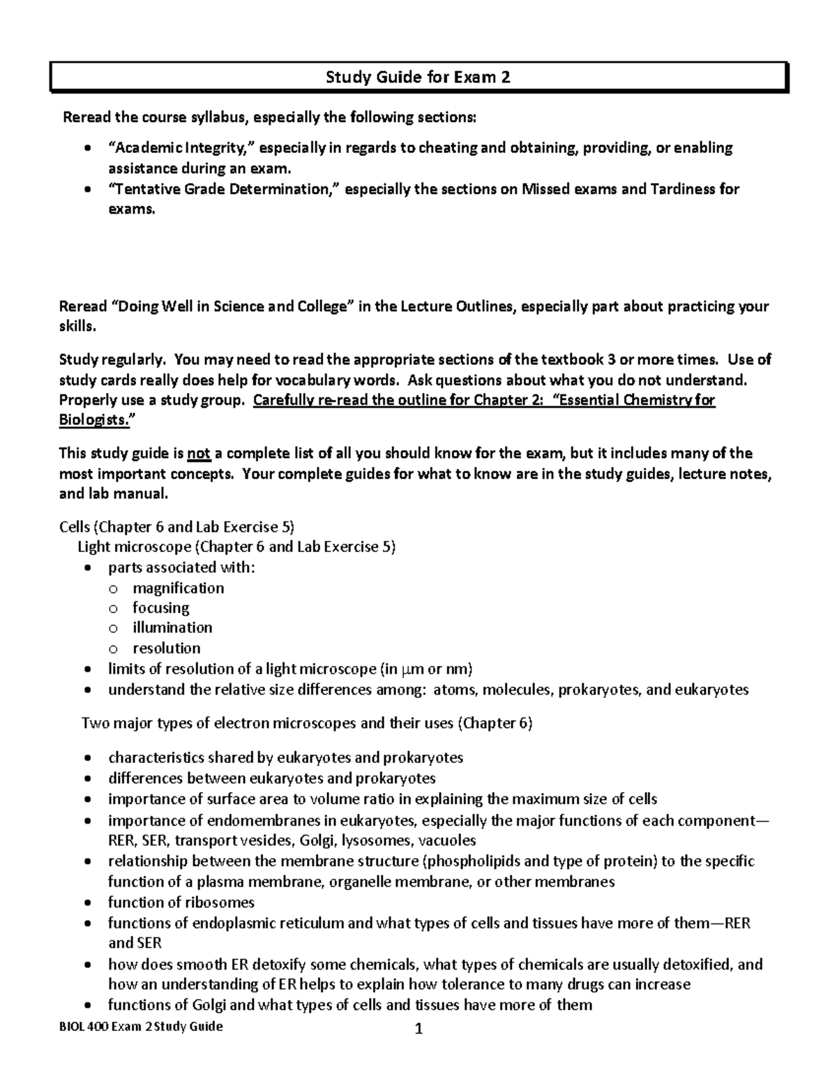 400+Study+Guide+for+Exam+2 - BIOL 400 Exam 2 Study Guide 1 Study Guide ...