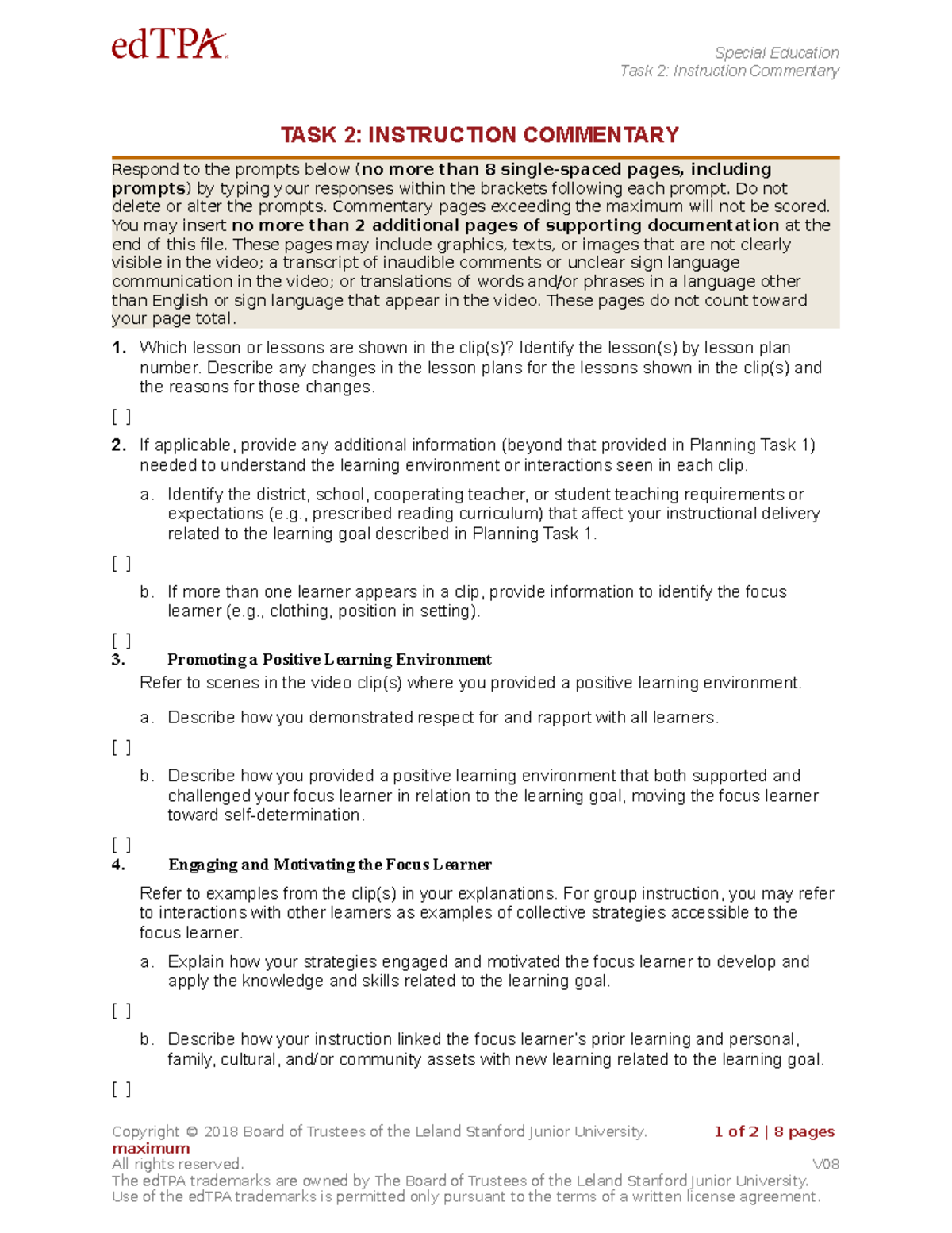 Part B - Instruction Commentary Template - Special Education Task 2 ...