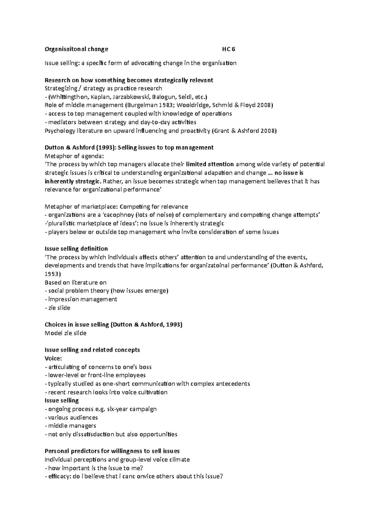 Organisaitonal change HC 6 - ) Role of middle management (Burgelman ...