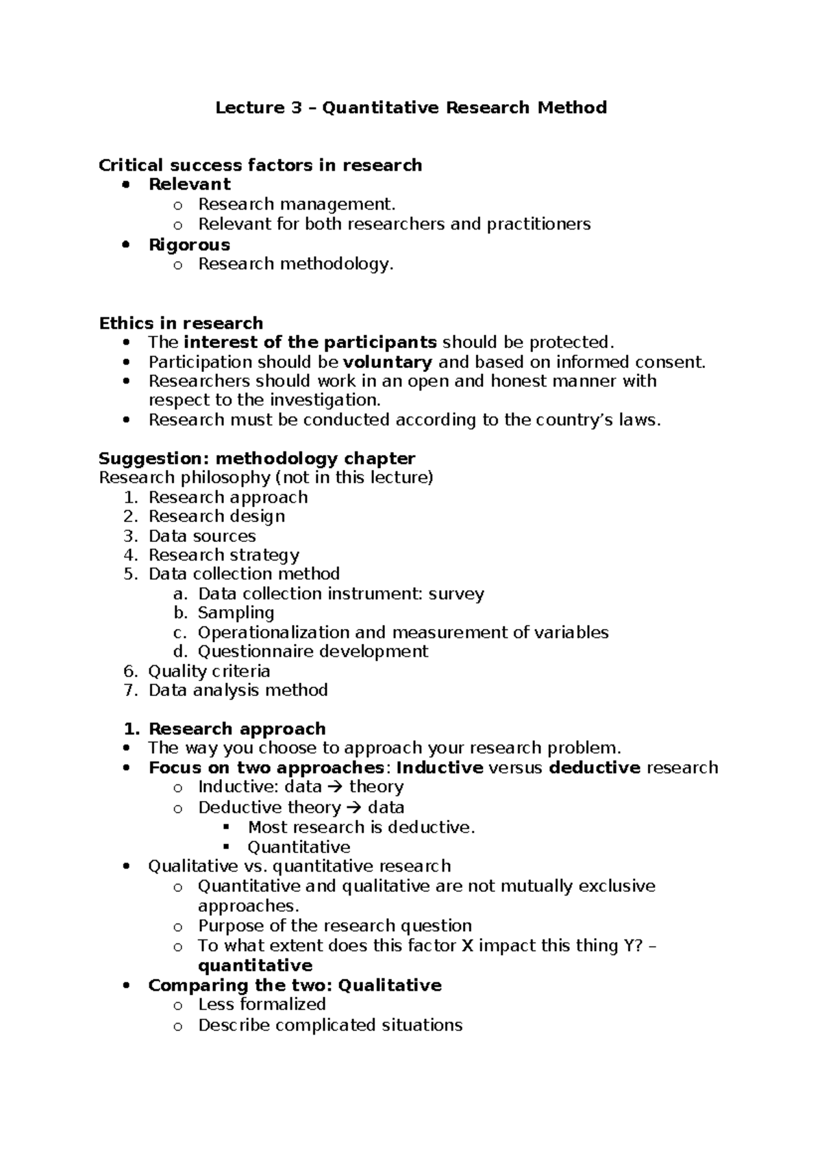 Lecture 3 - Quantitative - Lecture 3 – Quantitative Research Method ...