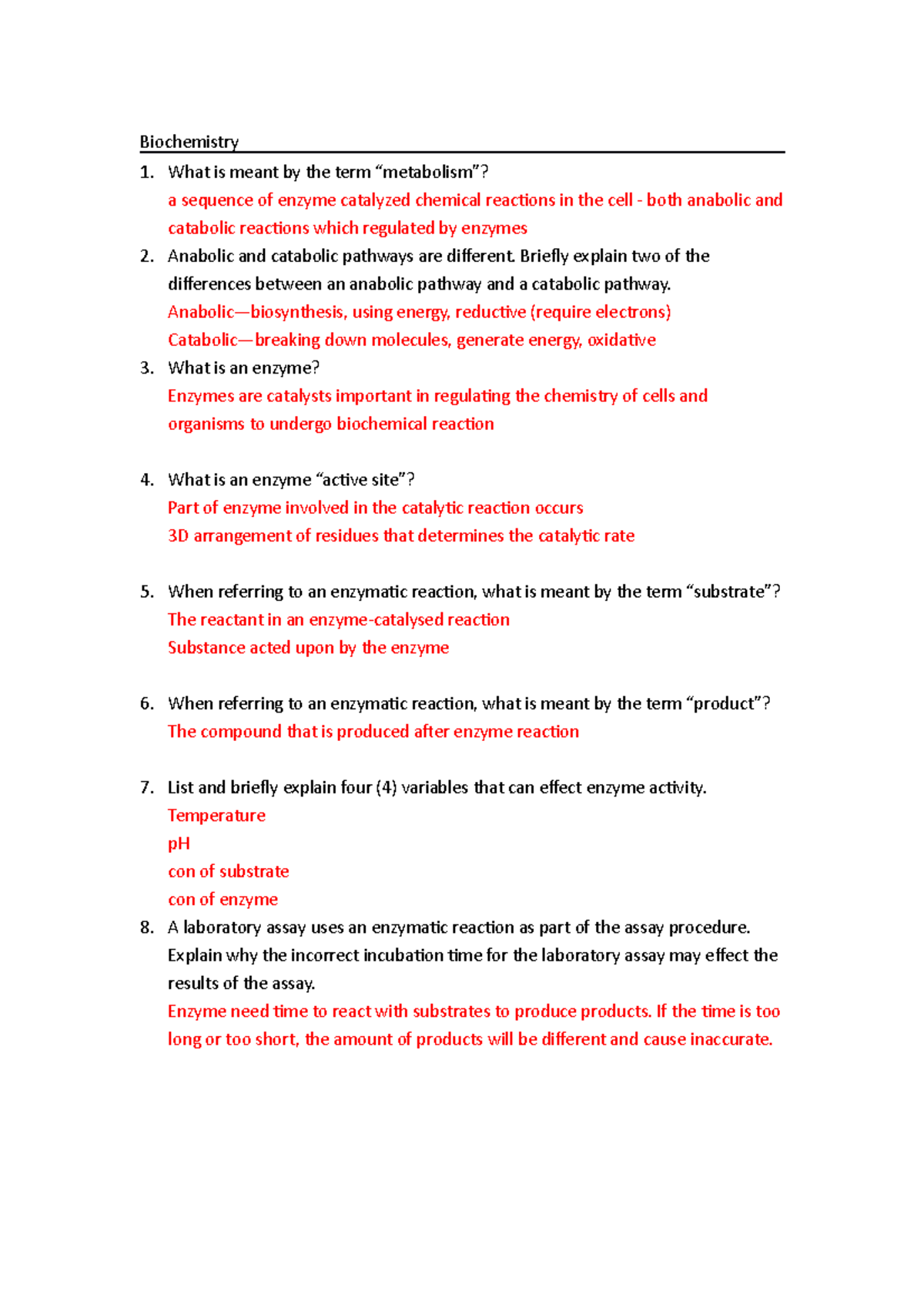 Foundations of Biomedical Science lecture notes week 12 - Biochemistry ...