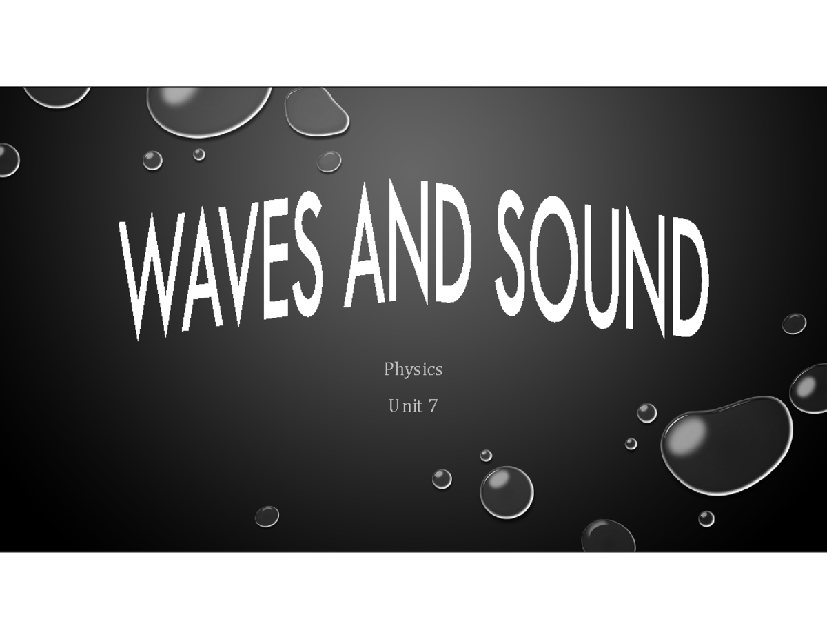 UNIT 7 Waves AND Sound Physics Physics Unit 7 0701 WAVES In this