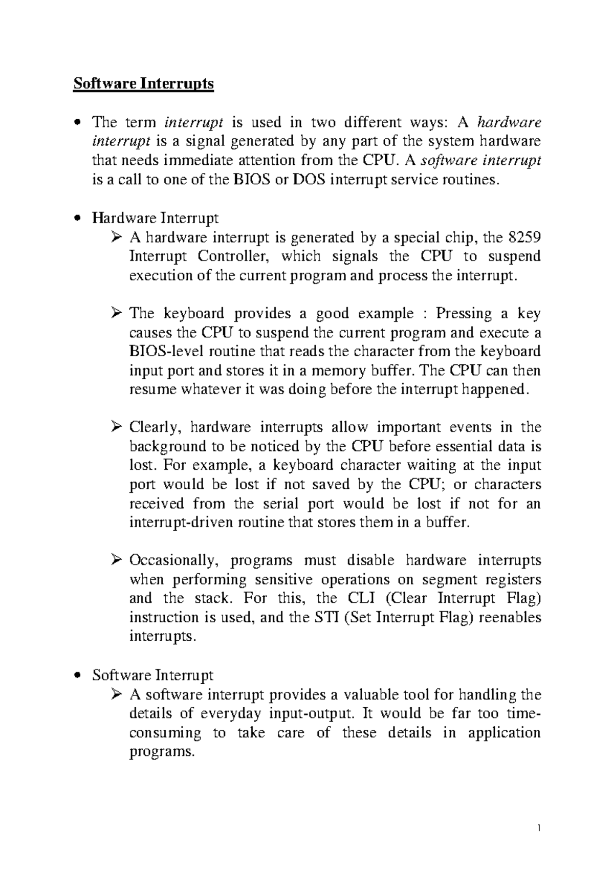 DOS Services - Lecture notes 5 - Software Interrupts The term interrupt ...