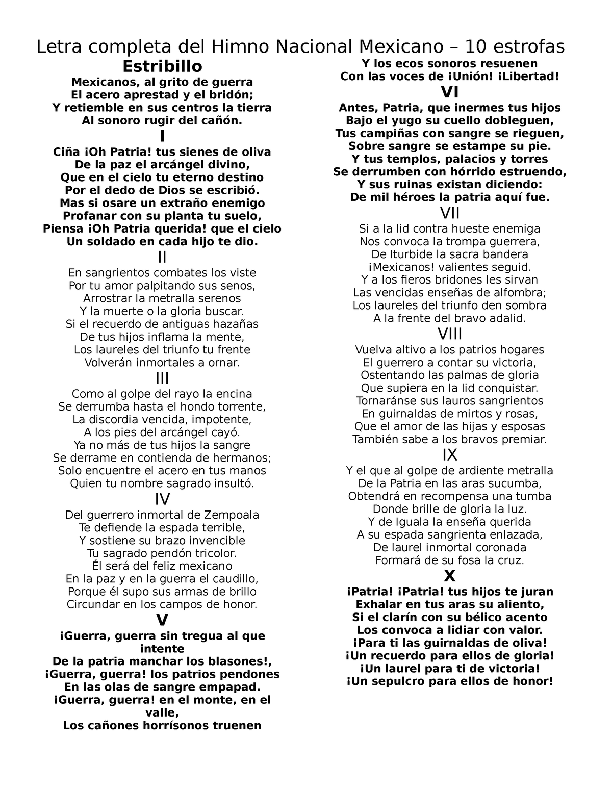 Himno Nacional Mexicano Letra Completa Pdf Porn Sex Picture