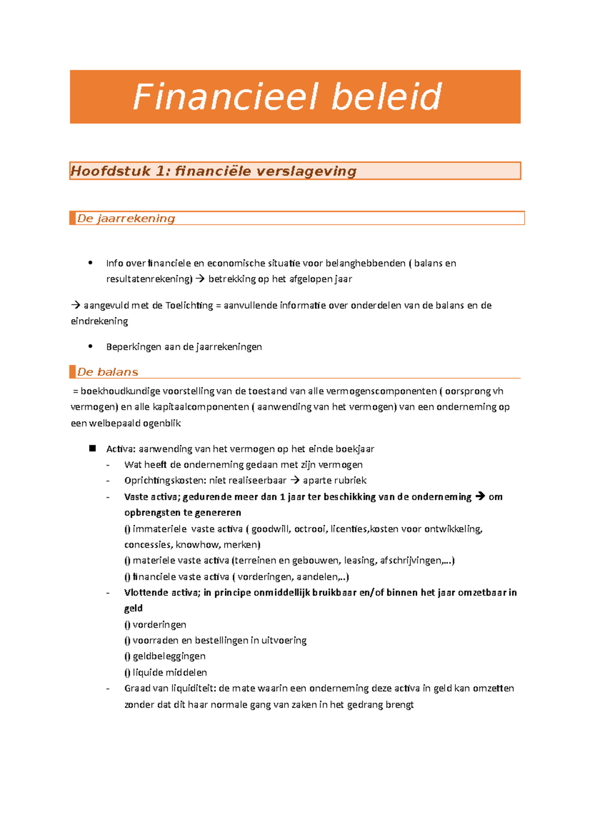 Financieel Beleid: Samenvatting 2020-2021 - Financieel Management - KdG ...