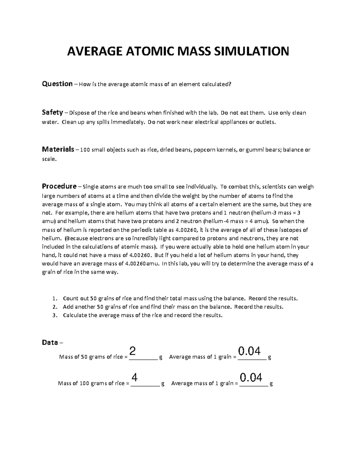 Average+Atomic+Mass+Simulation+Lab+(1) - AVERAGE ATOMIC MASS SIMULATION ...