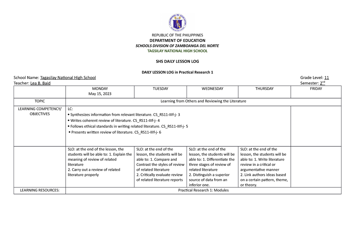 Republic OF THE Philippines - REPUBLIC OF THE PHILIPPINES DEPARTMENT OF ...