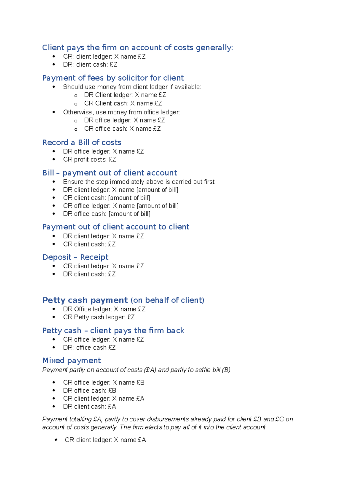 EXAM solicitors accounts formulas Client pays the firm on account