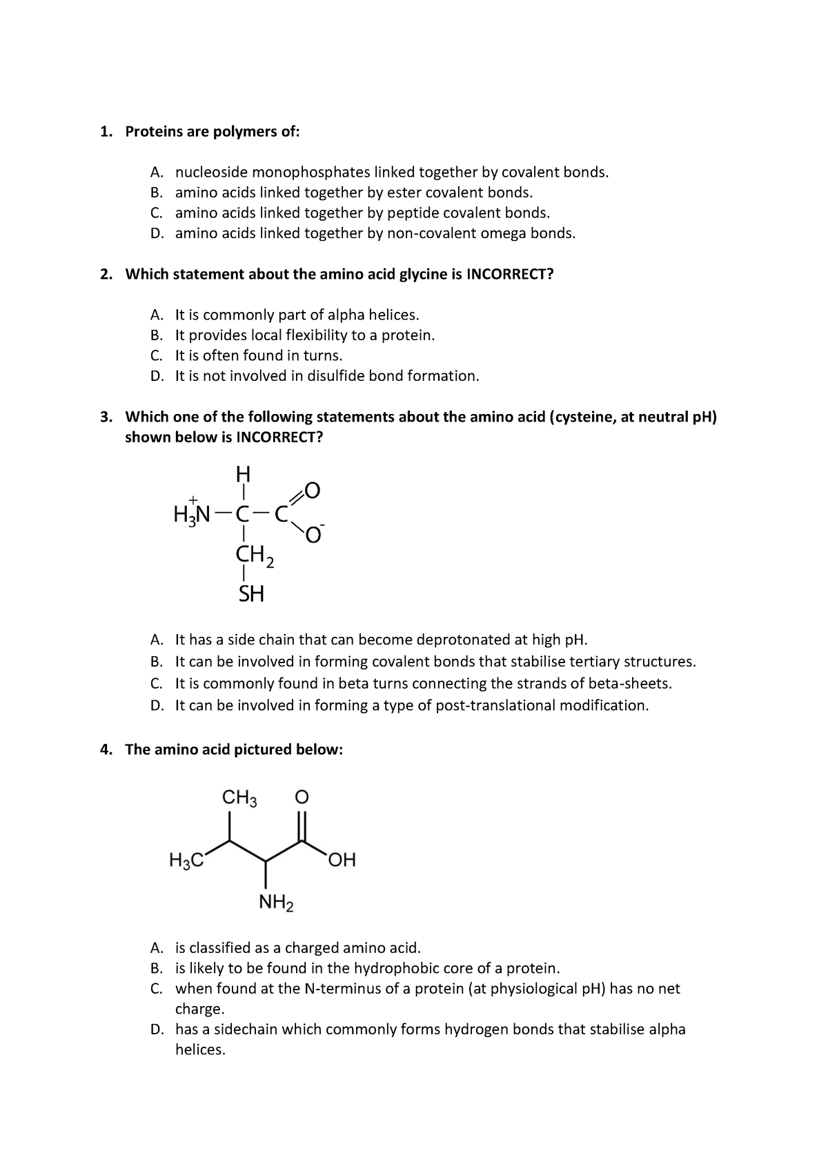 Lectures 3 to 6 - Protein Structure and Function Practice MCQs ...