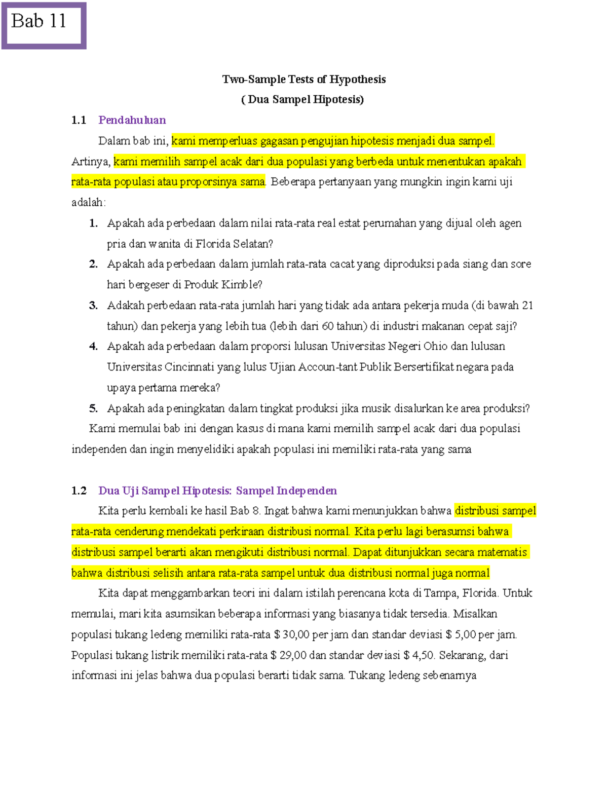 TwoSample Tests of Hypothesis Artinya, kami memilih sampel acak dari