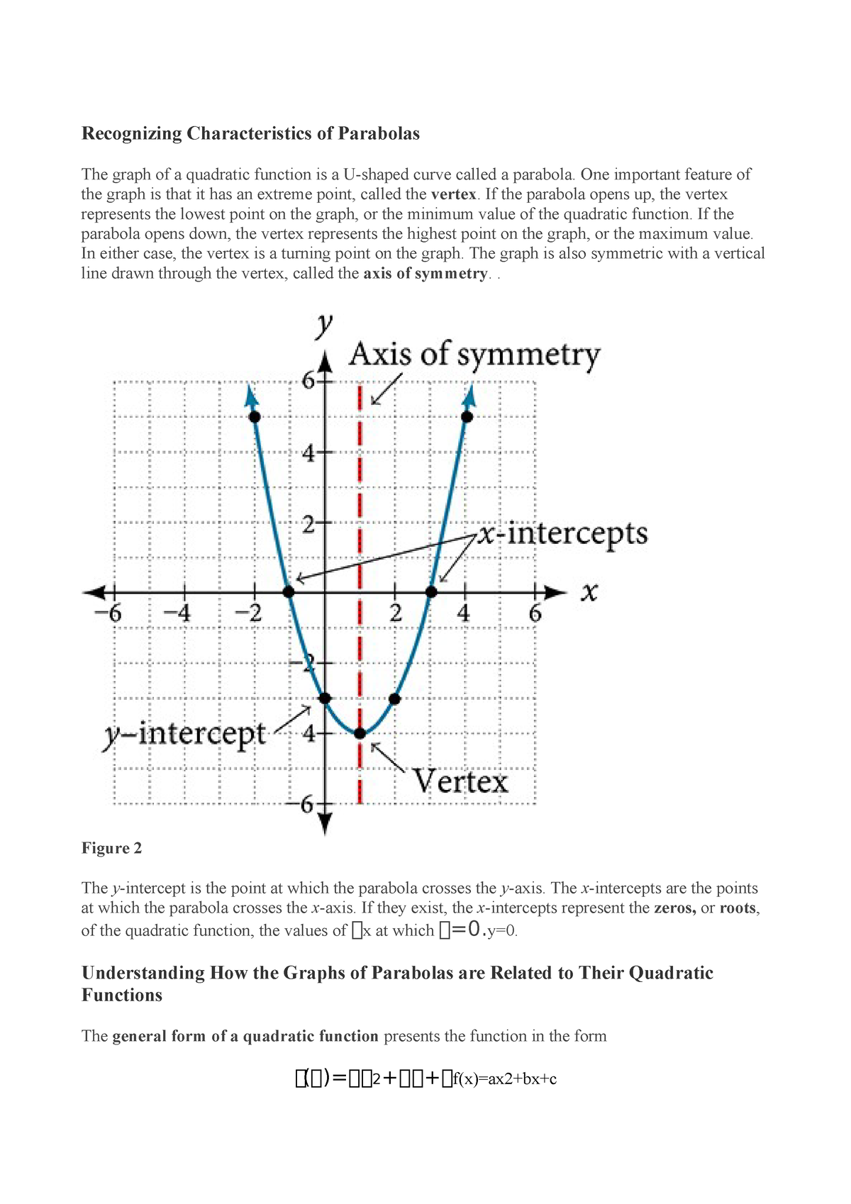 5.1 quadratic functions - Recognizing Characteristics of Parabolas The ...