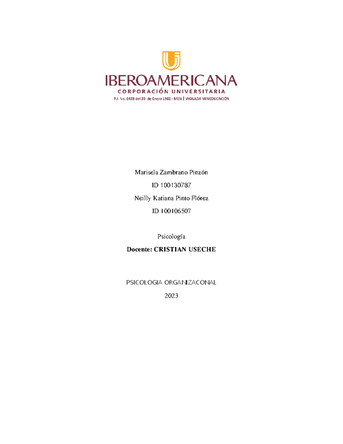 ROLL DEL Psicologo Organizacional - Marisela Zambrano Pinzón ID ...