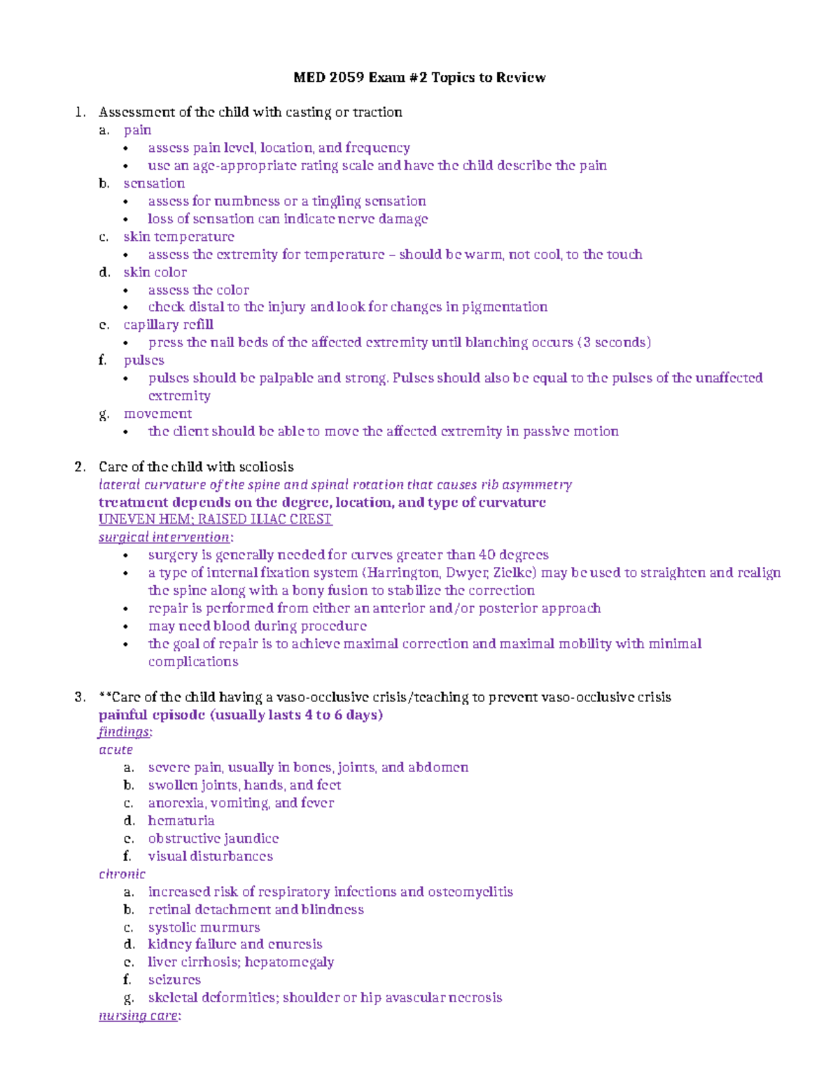 MED 2059 EXAM 2 - notes - MED 2059 Exam #2 Topics to Review Assessment ...