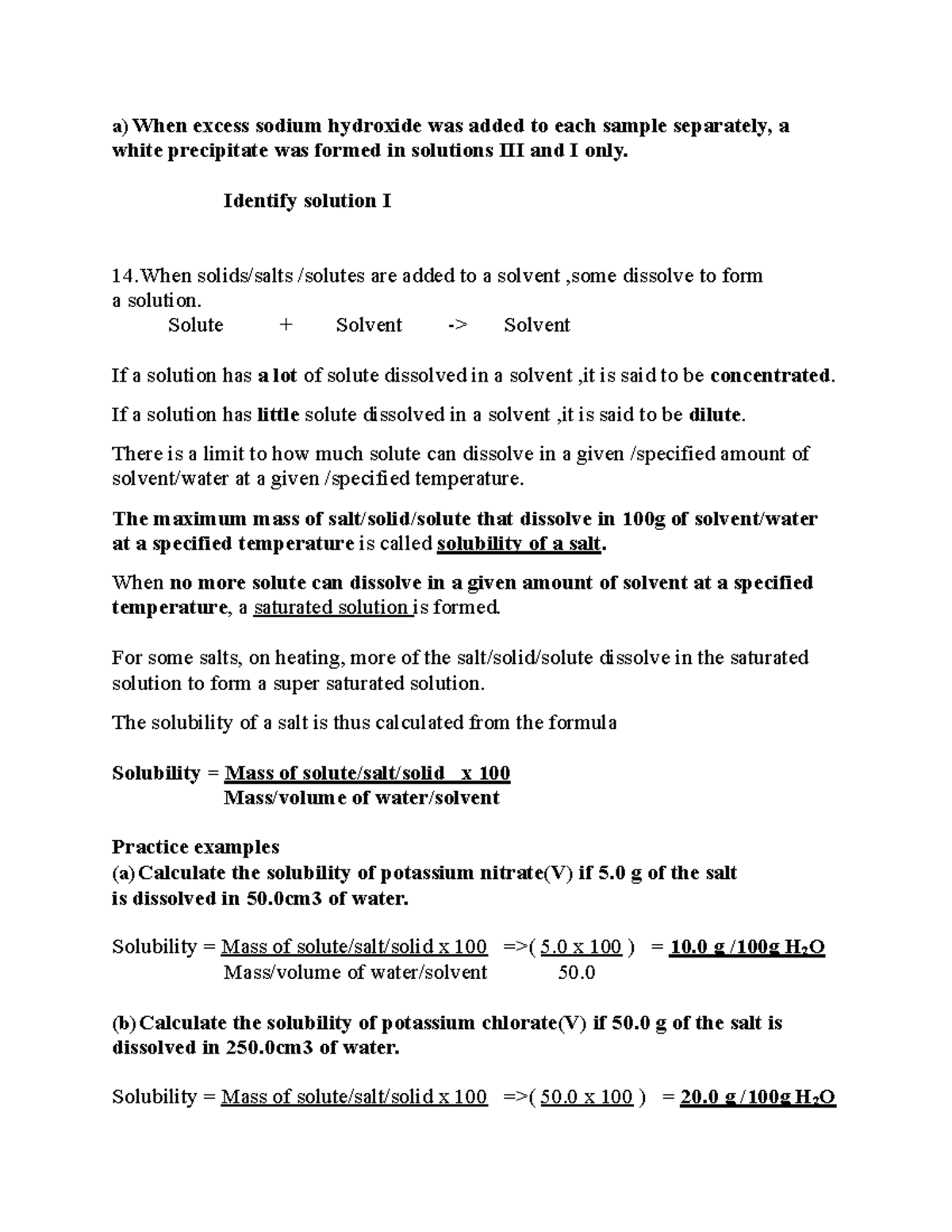 Chemistry notes part-6 - a) When excess sodium hydroxide was added to ...