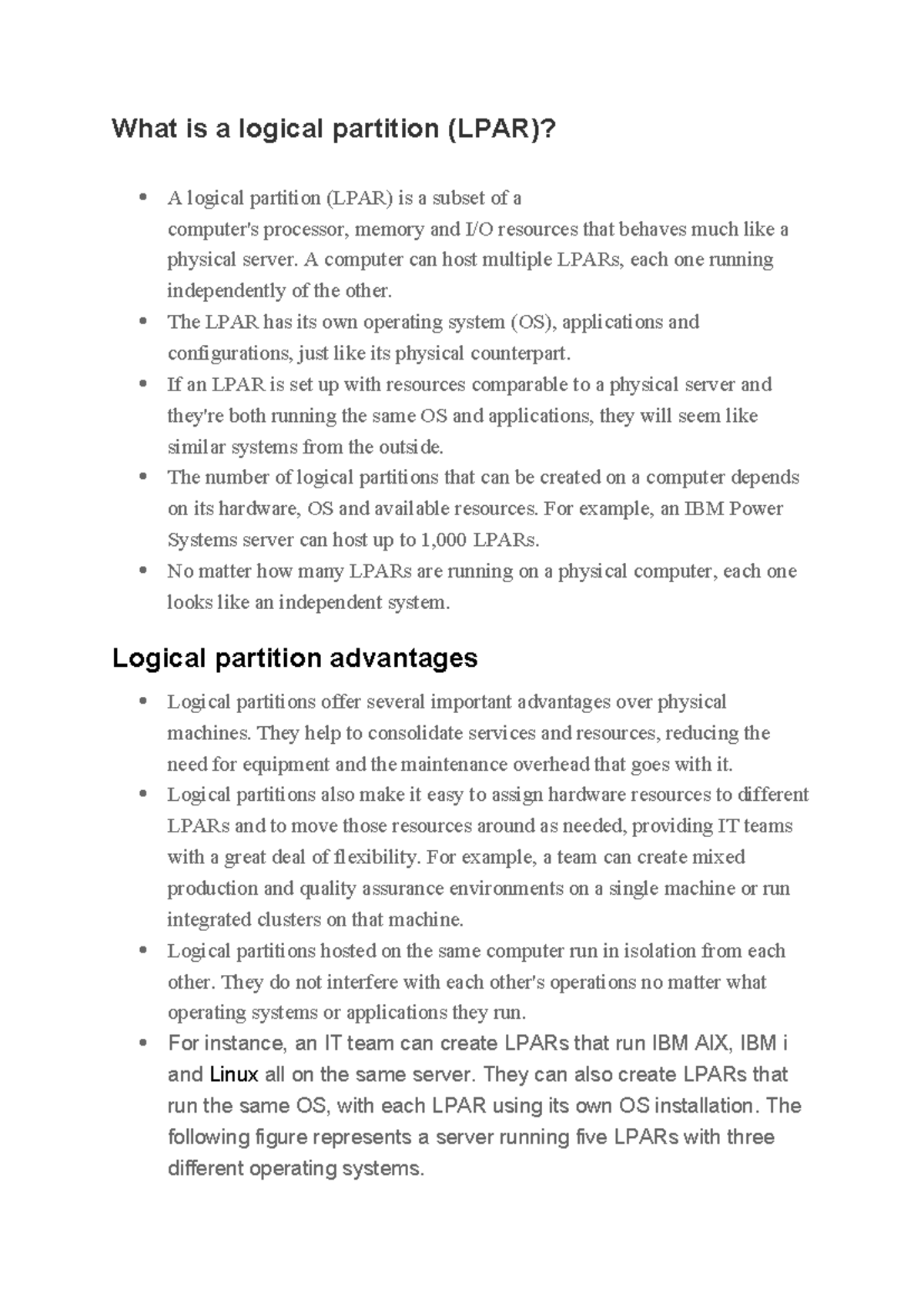 What is a logical partition - A computer can host multiple LPARs, each ...