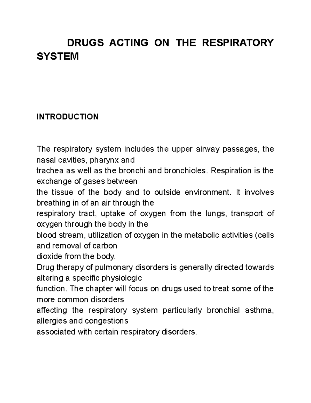 Drugs Acting ON THE Respiratory System ( Pharmacology) - DRUGS ACTING ...