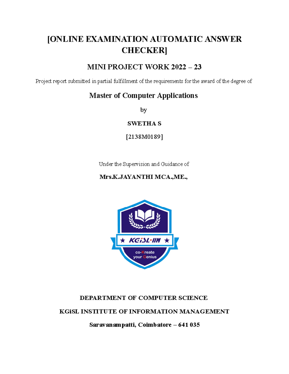 Mini project swetha - Gsjsjkskakakdj. Use. - [ONLINE EXAMINATION ...