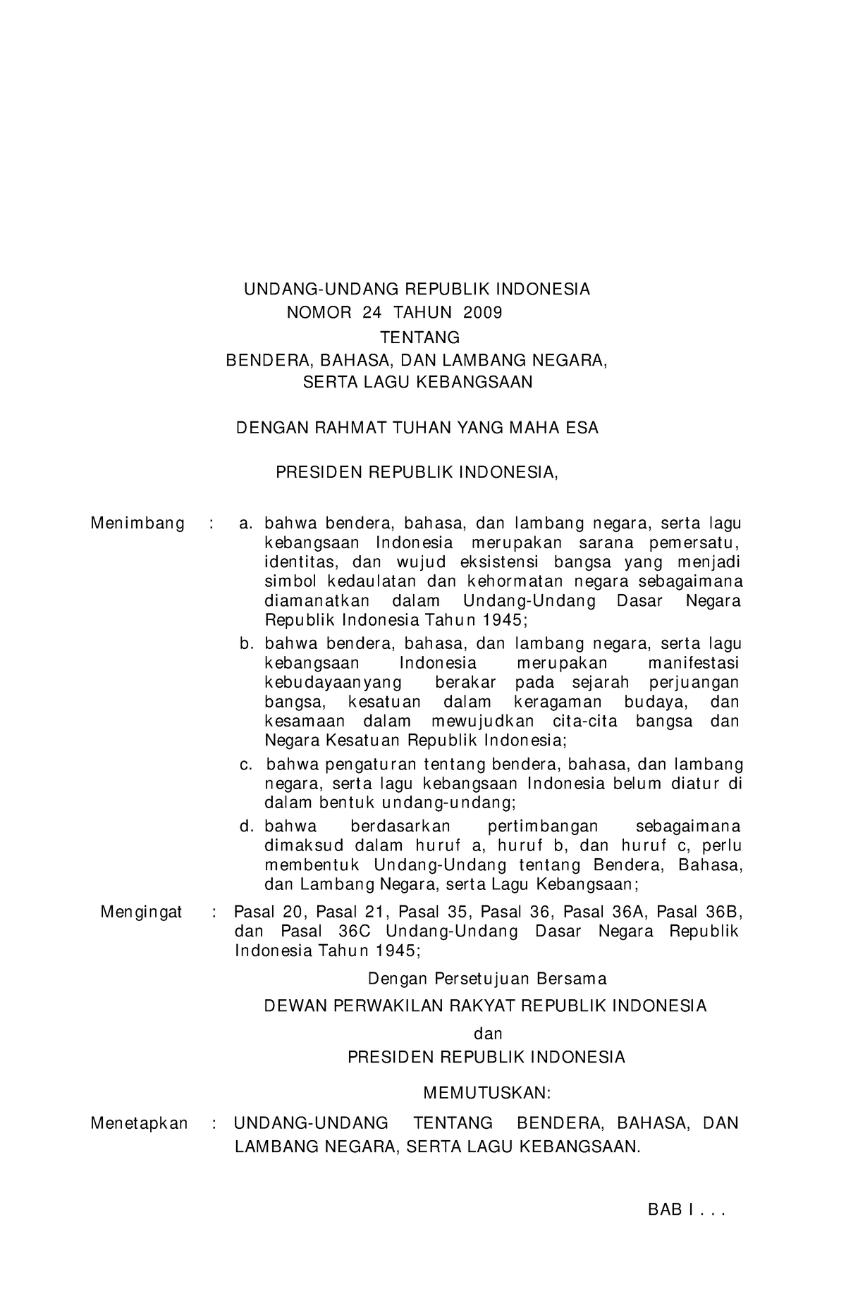 UU Nomor 24 Tahun 2009 - ... - UNDANG-UNDANG REPUBLIK INDONESIA NOMOR ...