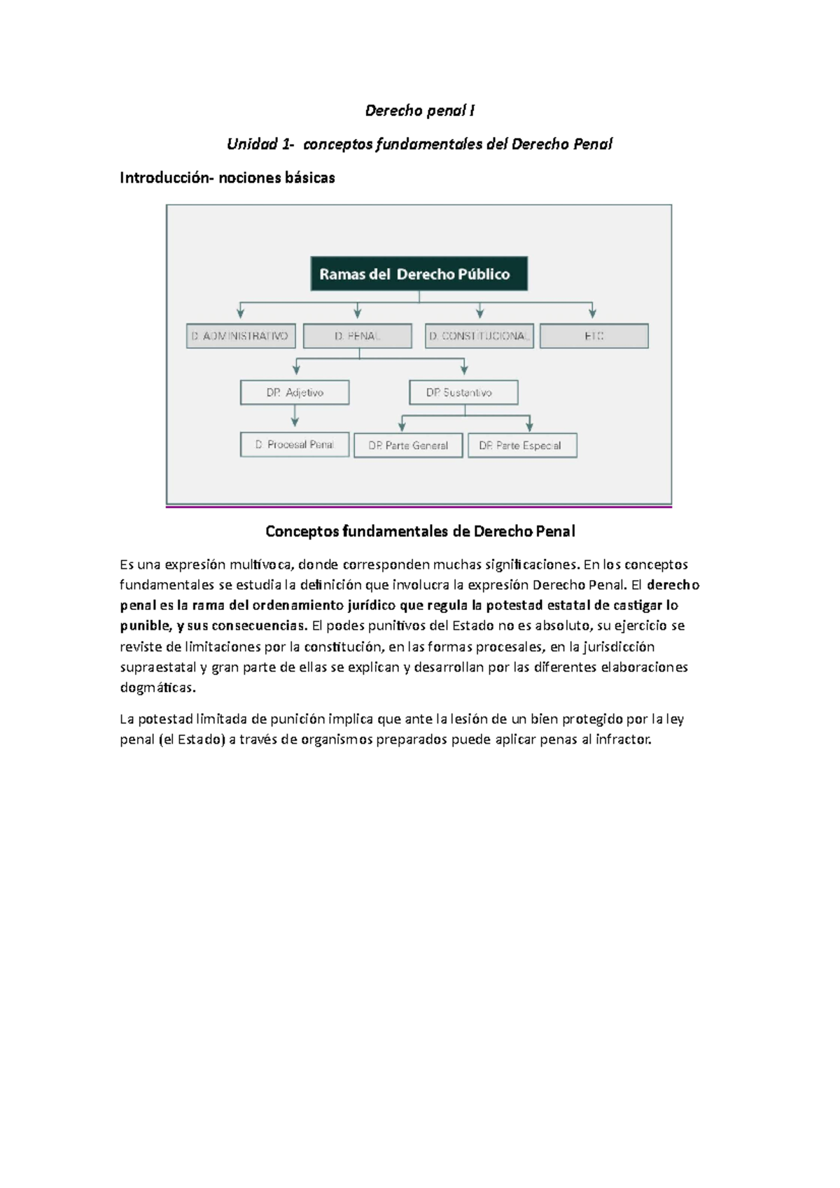 Derecho penal 1 y 2 - Derecho penal I Unidad 1- conceptos fundamentales ...