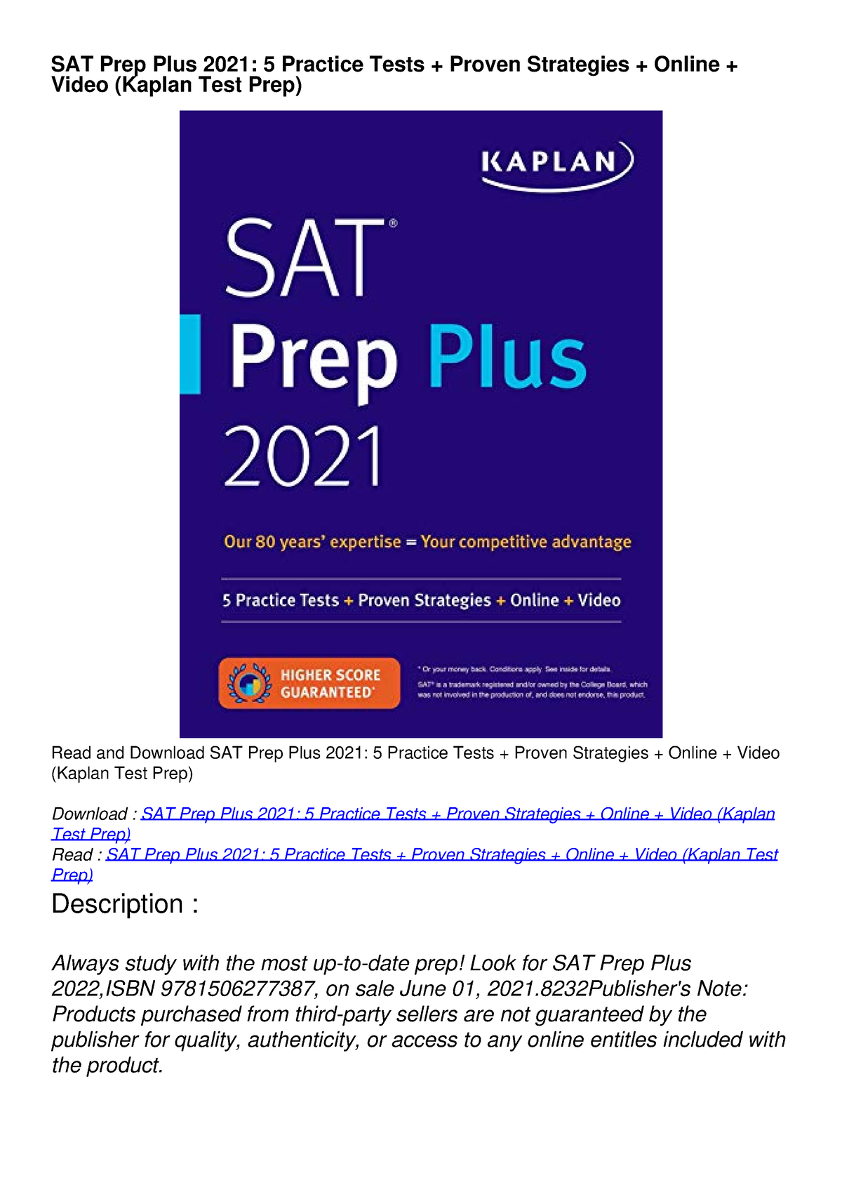 READ [PDF] SAT Prep Plus 2021 5 Practice Tests + Proven Strategies