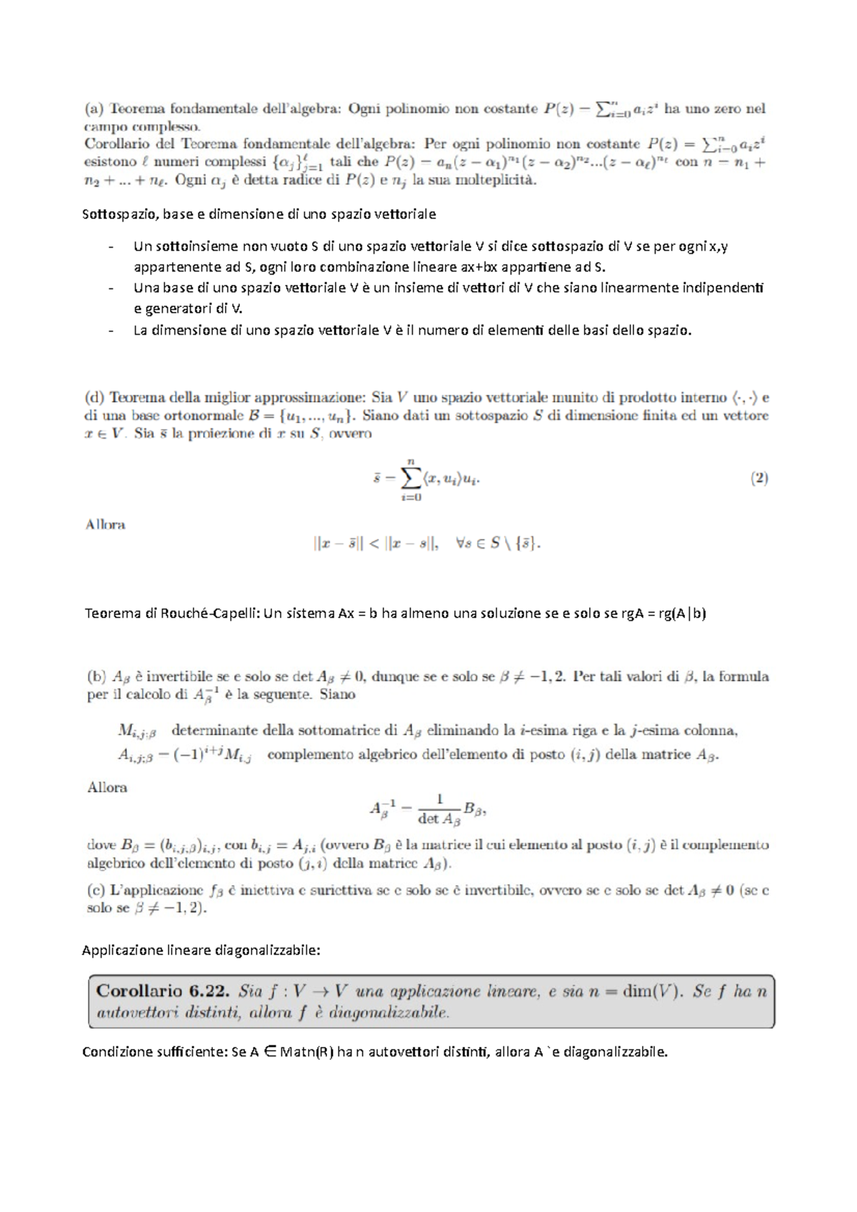 Appunti Algebra - Sottospazio, Base E Dimensione Di Uno Spazio ...