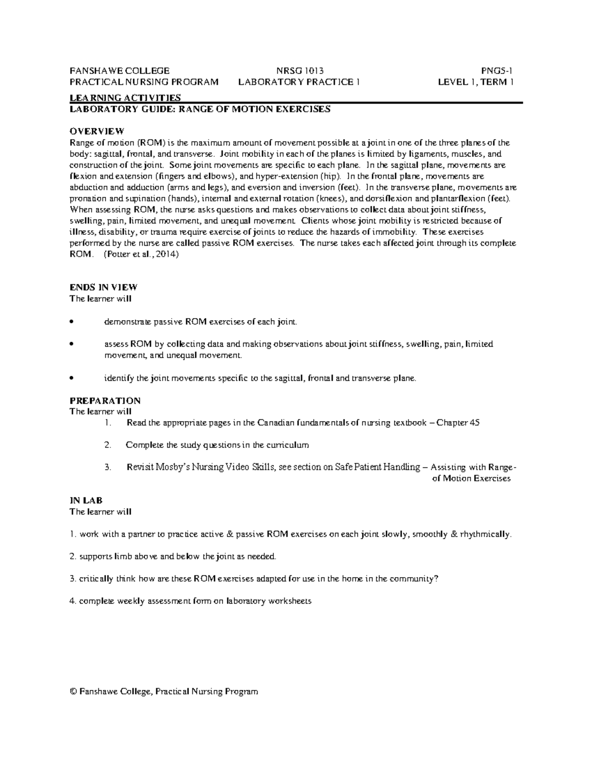 Week 6 - Week 6 outline. - FANSHAWE COLLEGE PRACTICAL NURSING PROGRAM ...