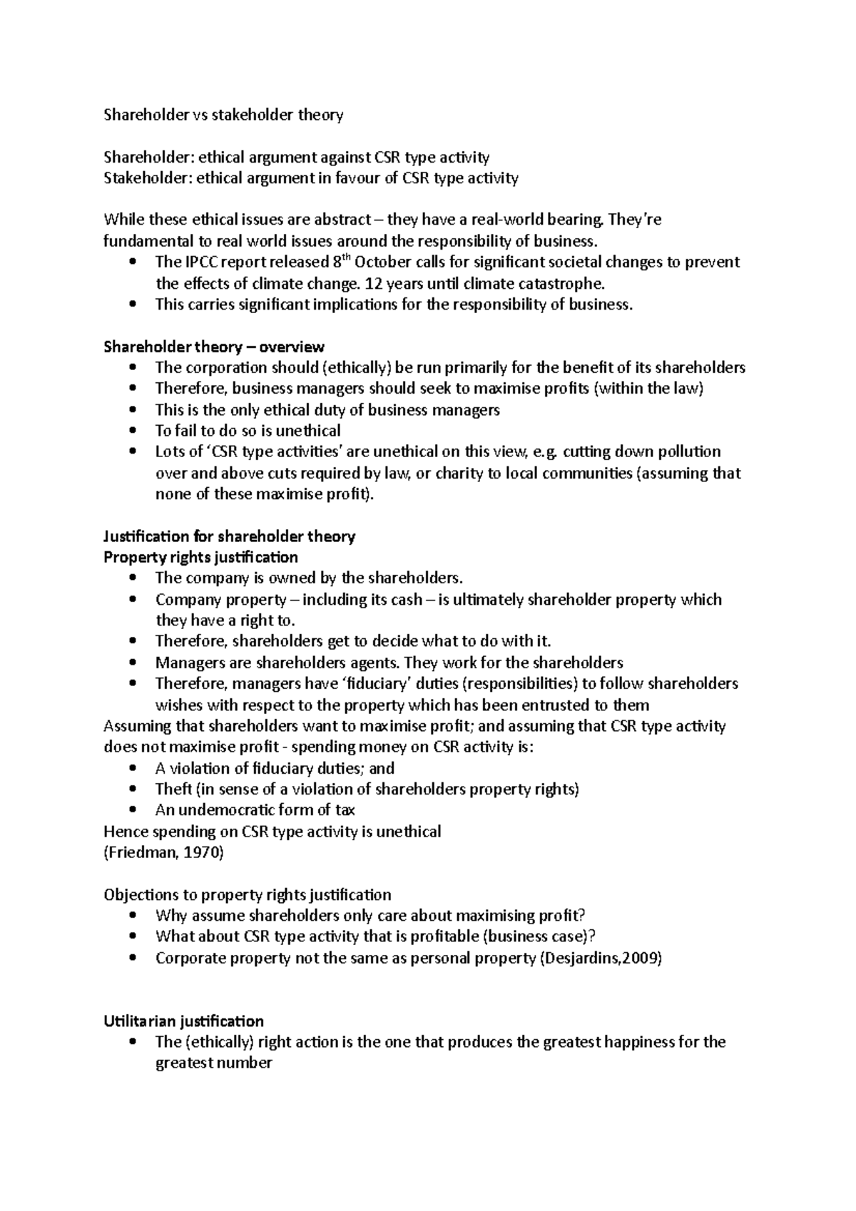 Lec 2 Shareholder vs stakeholder theory - Shareholder vs stakeholder ...